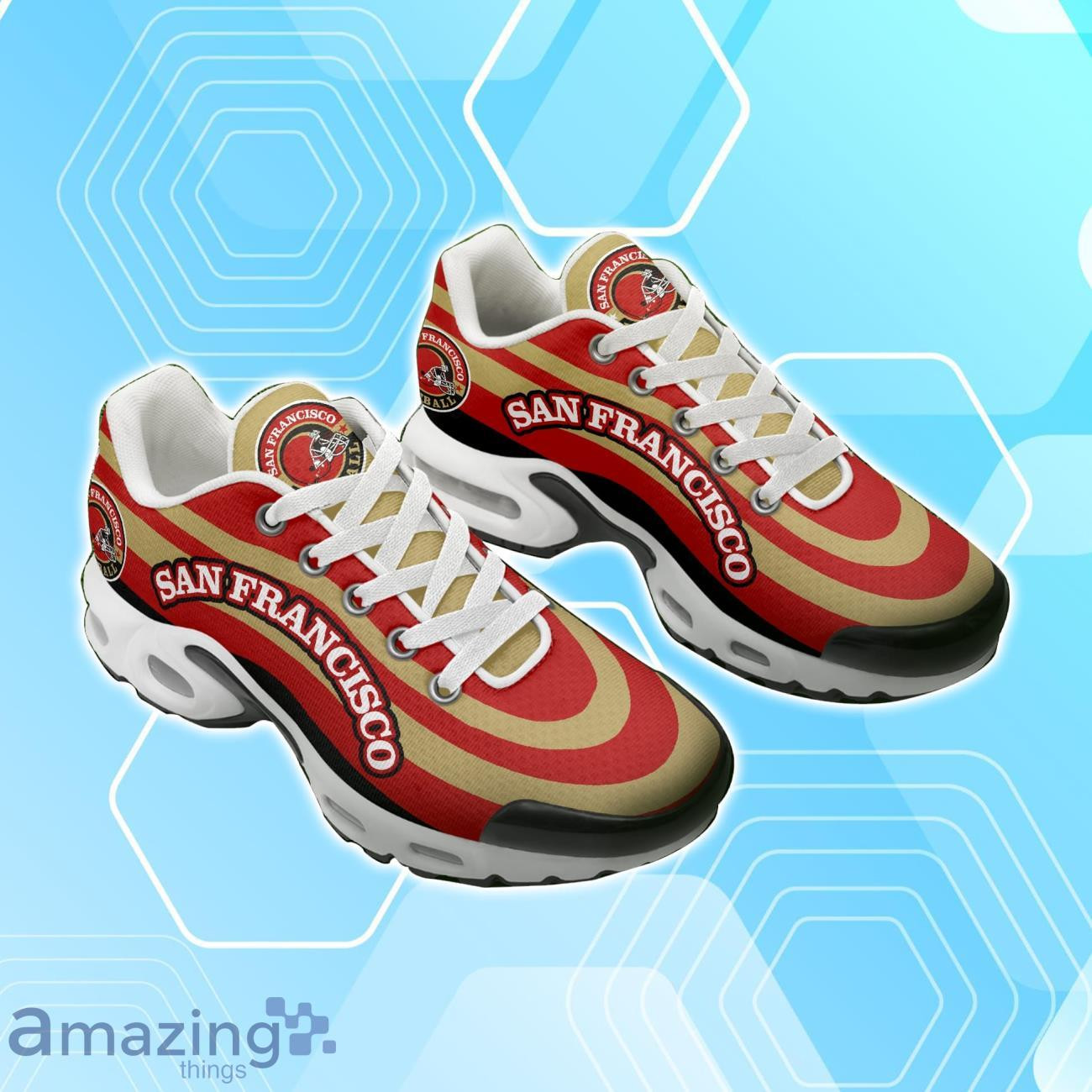 San Francisco 49ers Football Team Logo Colors Waves TN Air Max Shoes Air Cushion Sneakers
