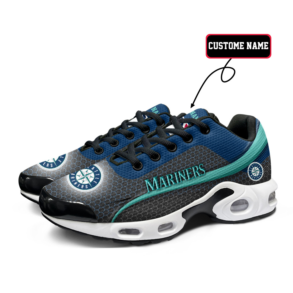 Seattle Mariners Personalized Name Team Colors Wave Line Beehive Pattern TN Air Max Shoes Air Cushion Sneakers