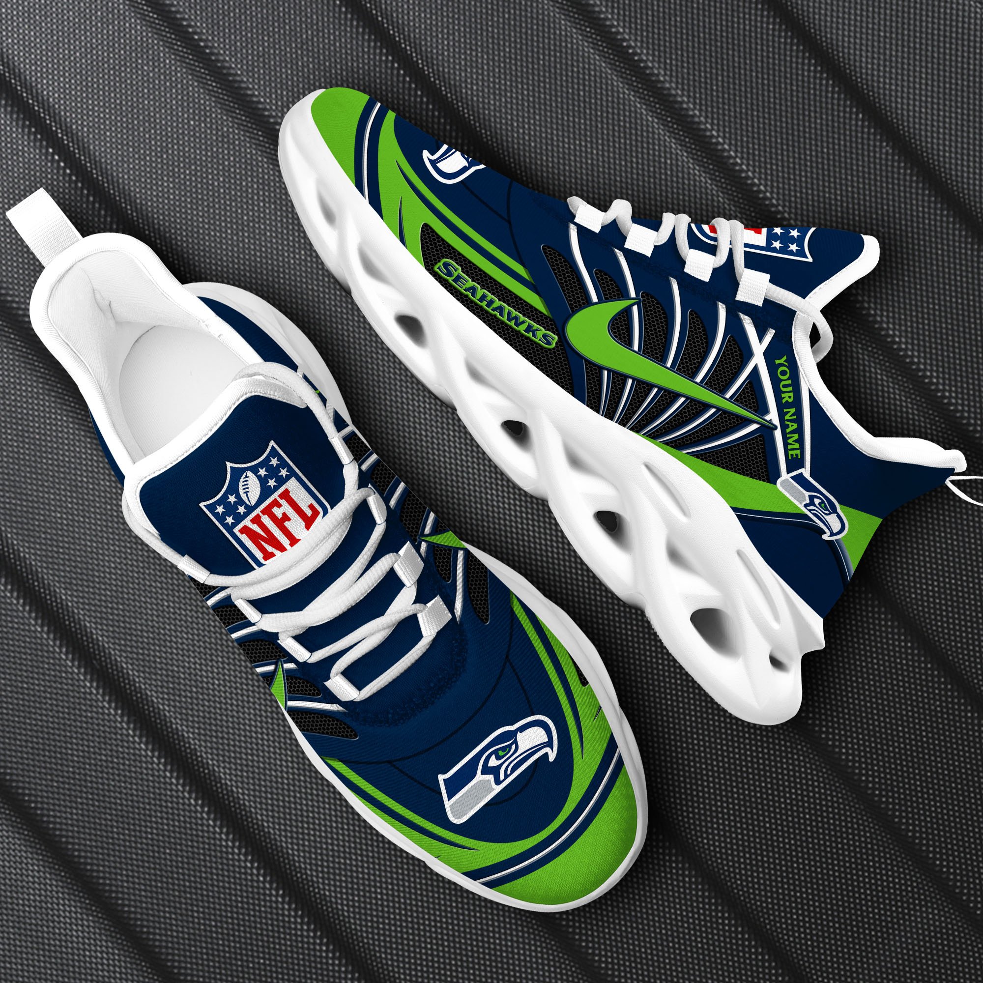 Seattle Seahawks Black Max Soul Shoes 2026 Versions Custom Name 898