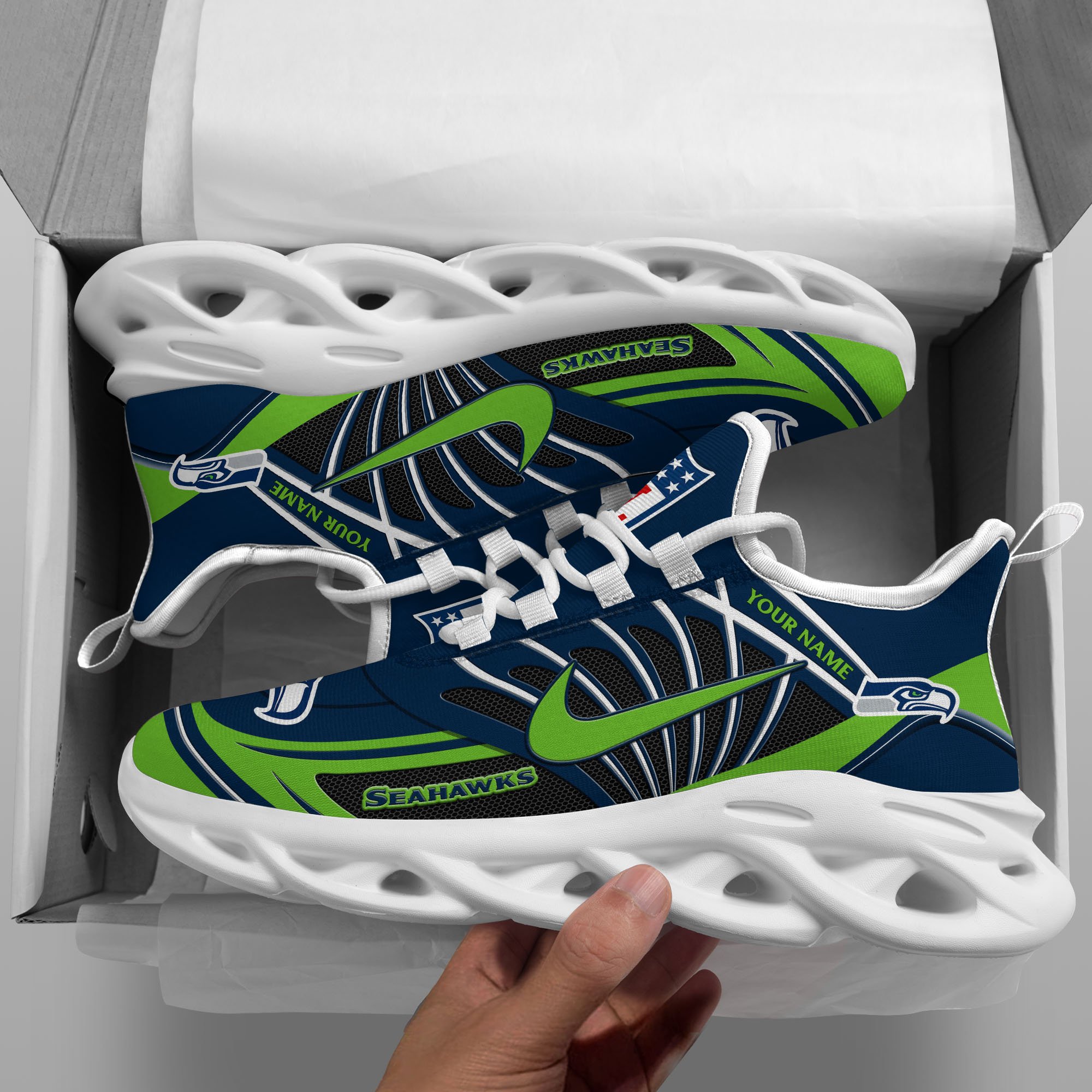 Seattle Seahawks Black Max Soul Shoes 2026 Versions Custom Name 898