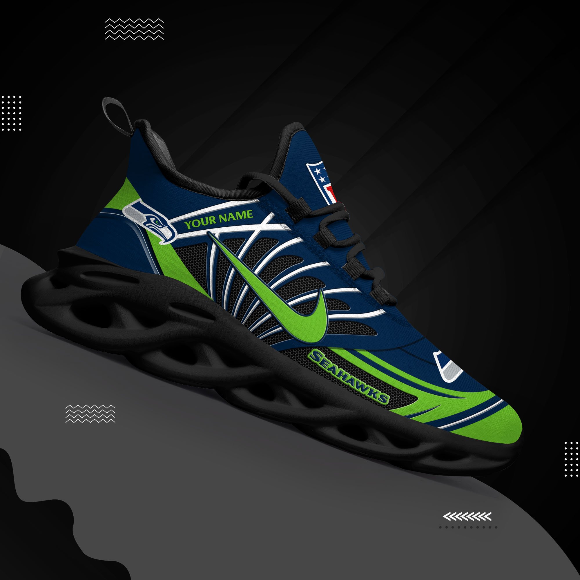 Seattle Seahawks Black Max Soul Shoes 2026 Versions Custom Name 898
