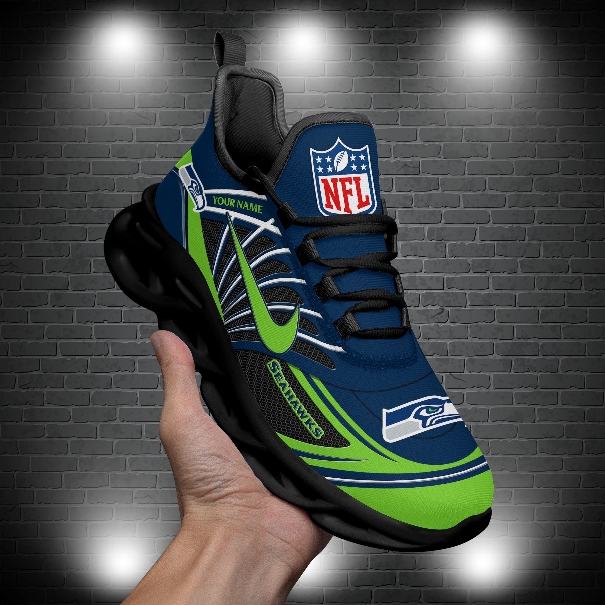 Seattle Seahawks Black Max Soul Shoes 2026 Versions Custom Name 898