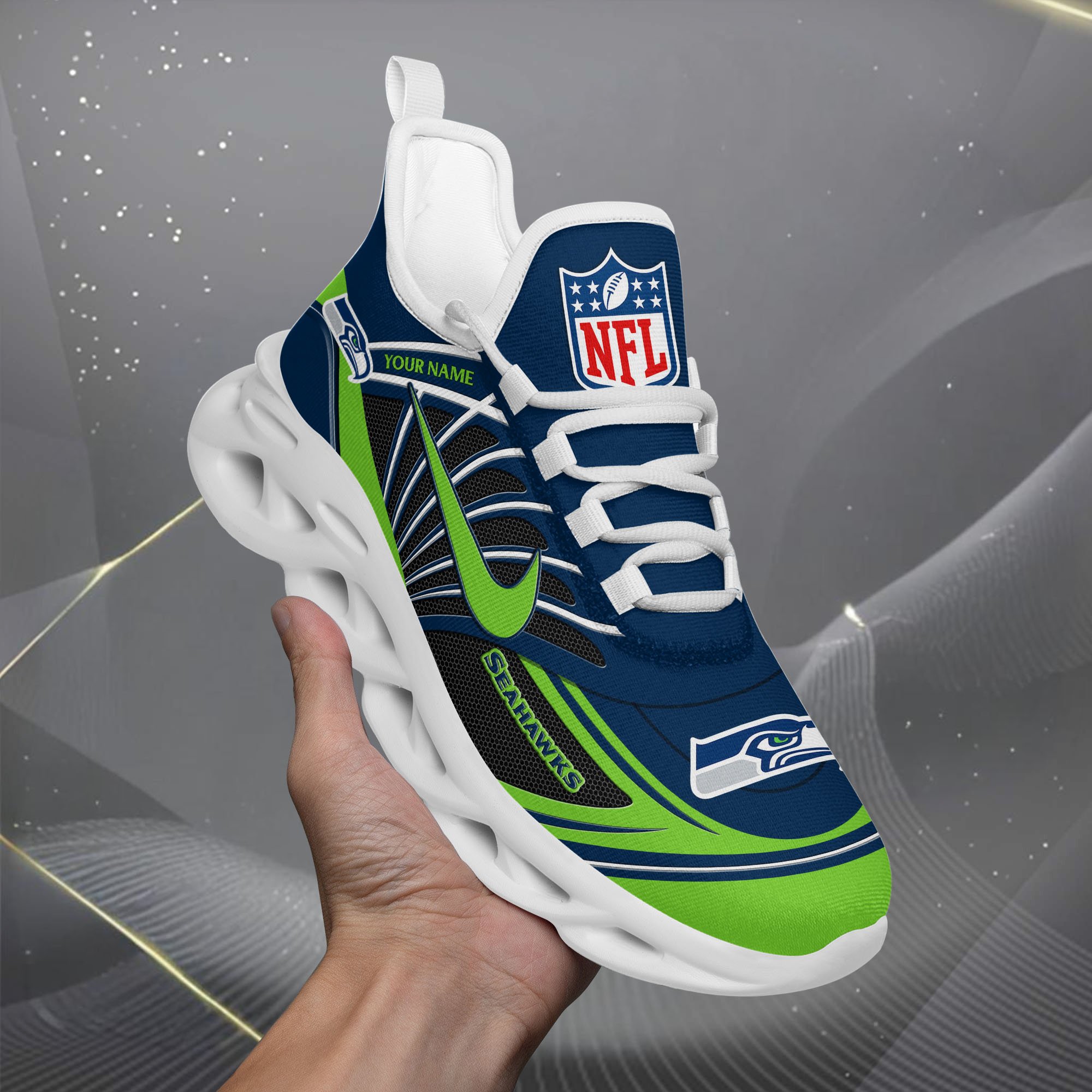 Seattle Seahawks Black Max Soul Shoes 2026 Versions Custom Name 898