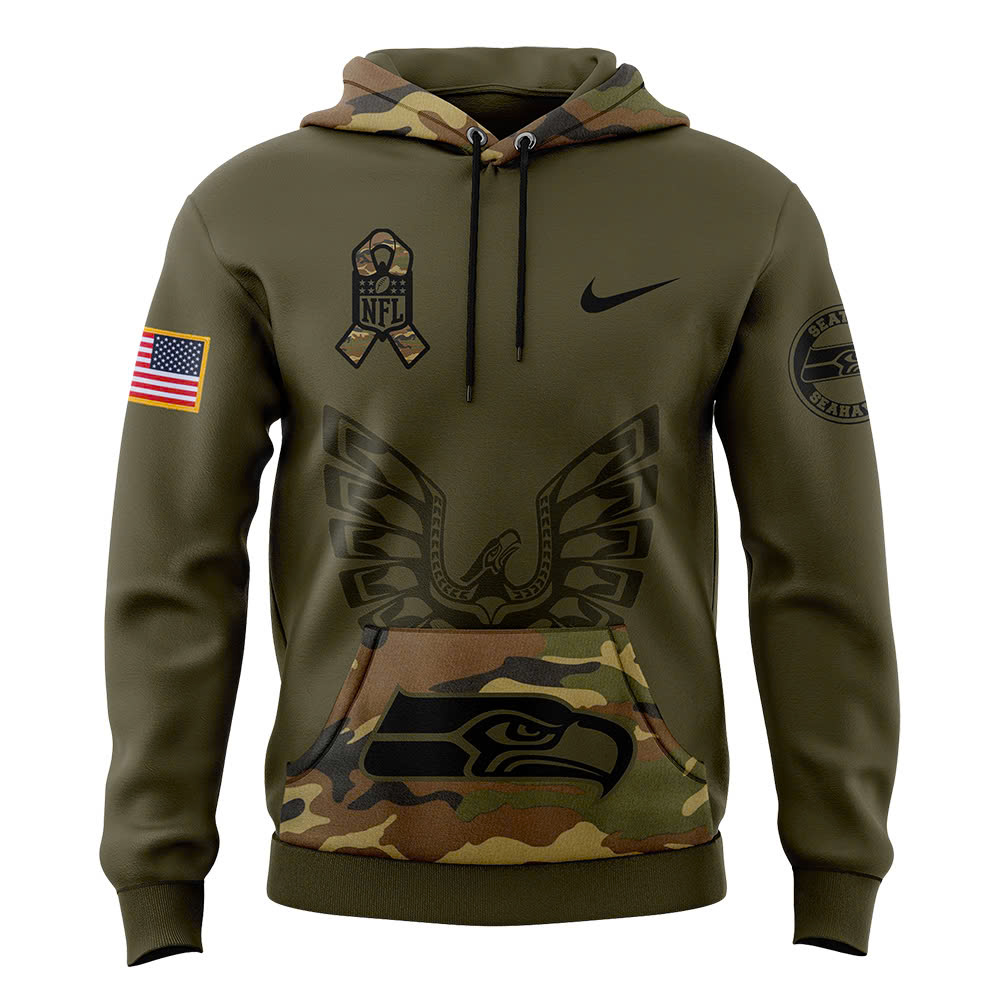 Seattle Seahawks Camo Salute to Service Club Fleece Pullover Hoodie V2