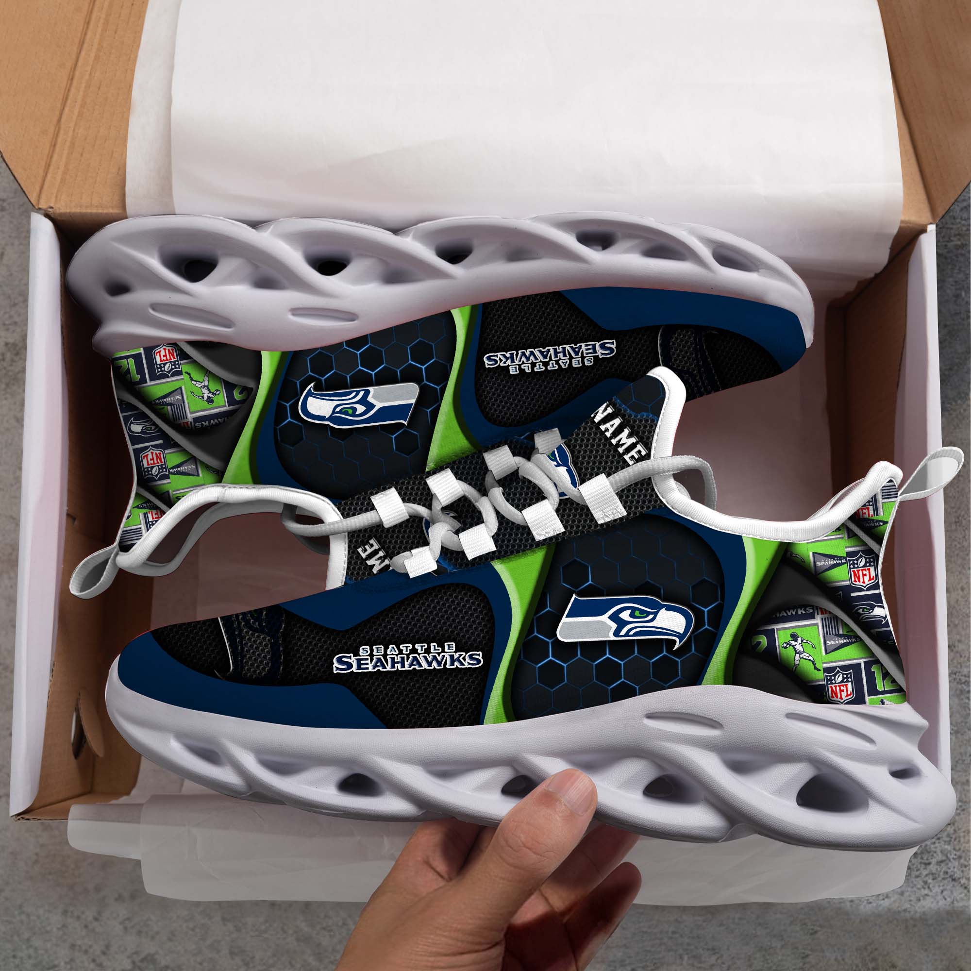 Seattle Seahawks White C Sneakers 2026 Version Personalized Your Name 432