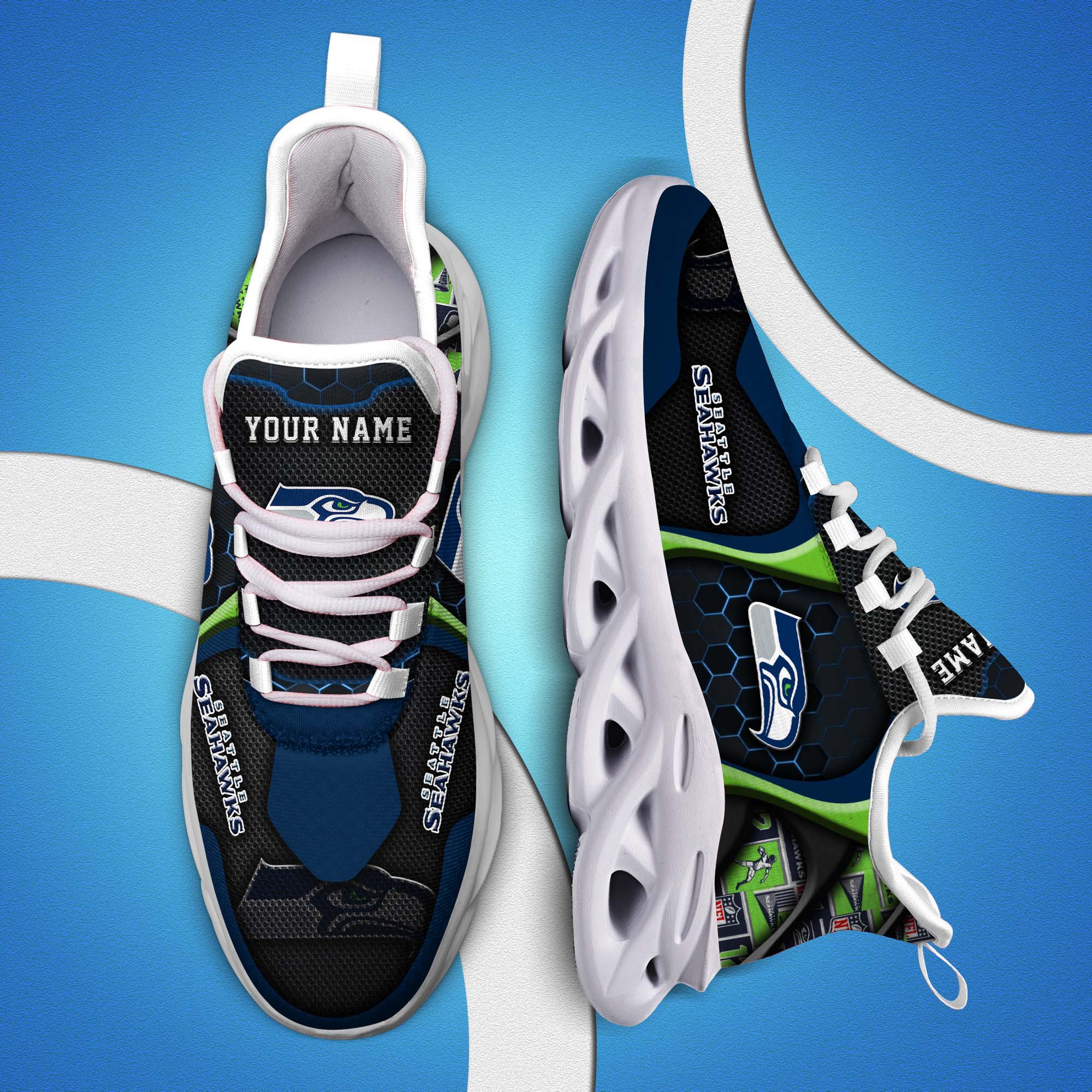 Seattle Seahawks White C Sneakers 2026 Version Personalized Your Name 432