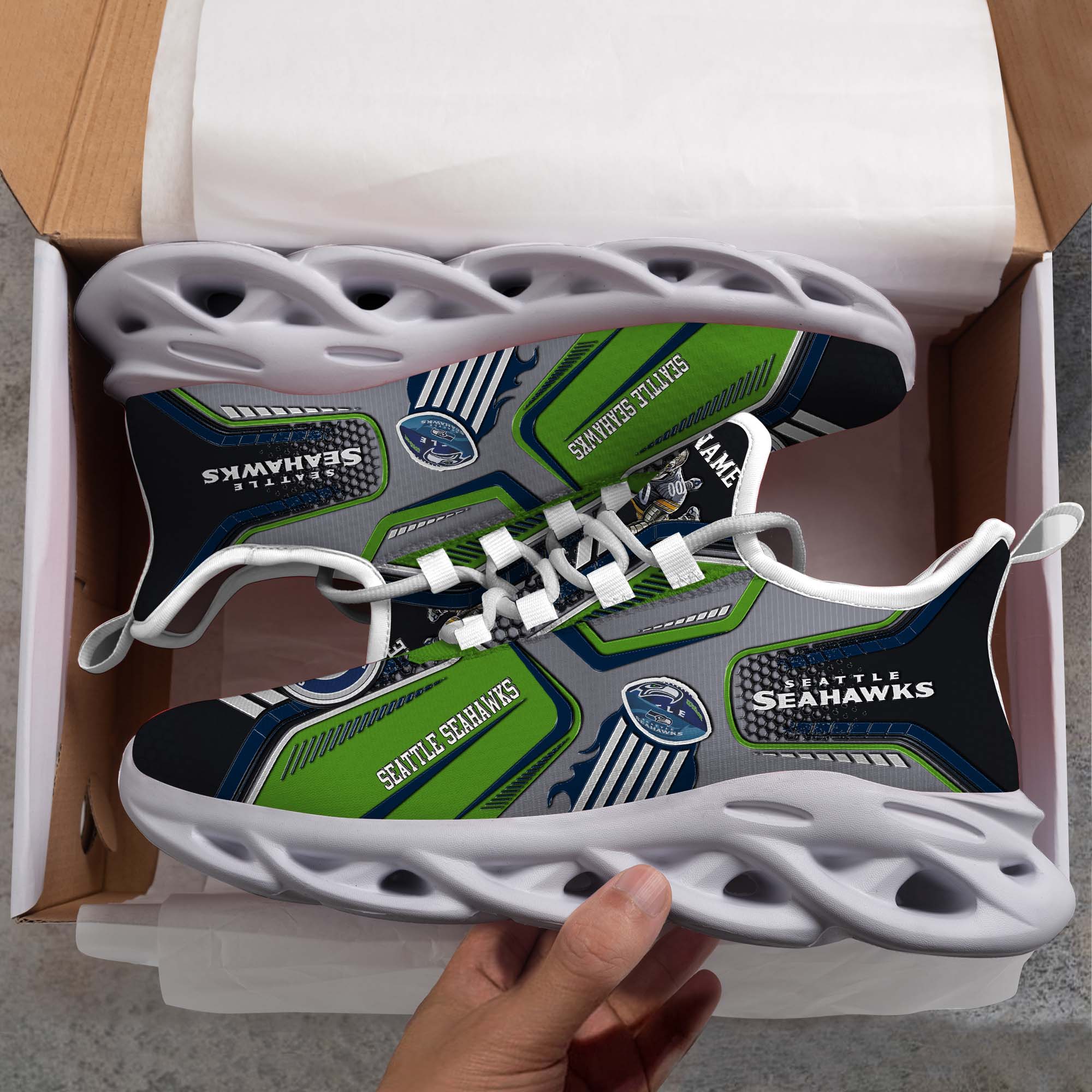 Seattle Seahawks White C Sneakers 2026 Version Personalized Your Name, Sport Sneakers , Sport Gifts PH605