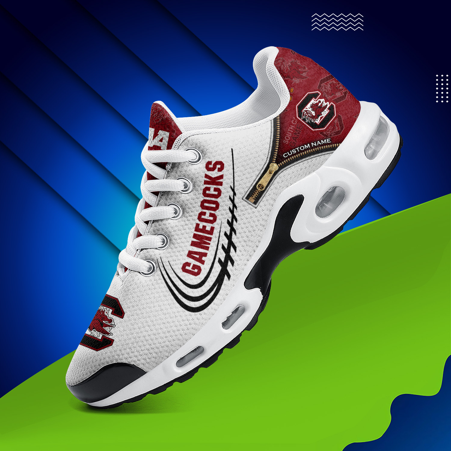 South Carolina Gamecocks Personalized Name Team Logo Mix Colors Zipped Line TN Air Max Shoes Air Cushion Sneakers