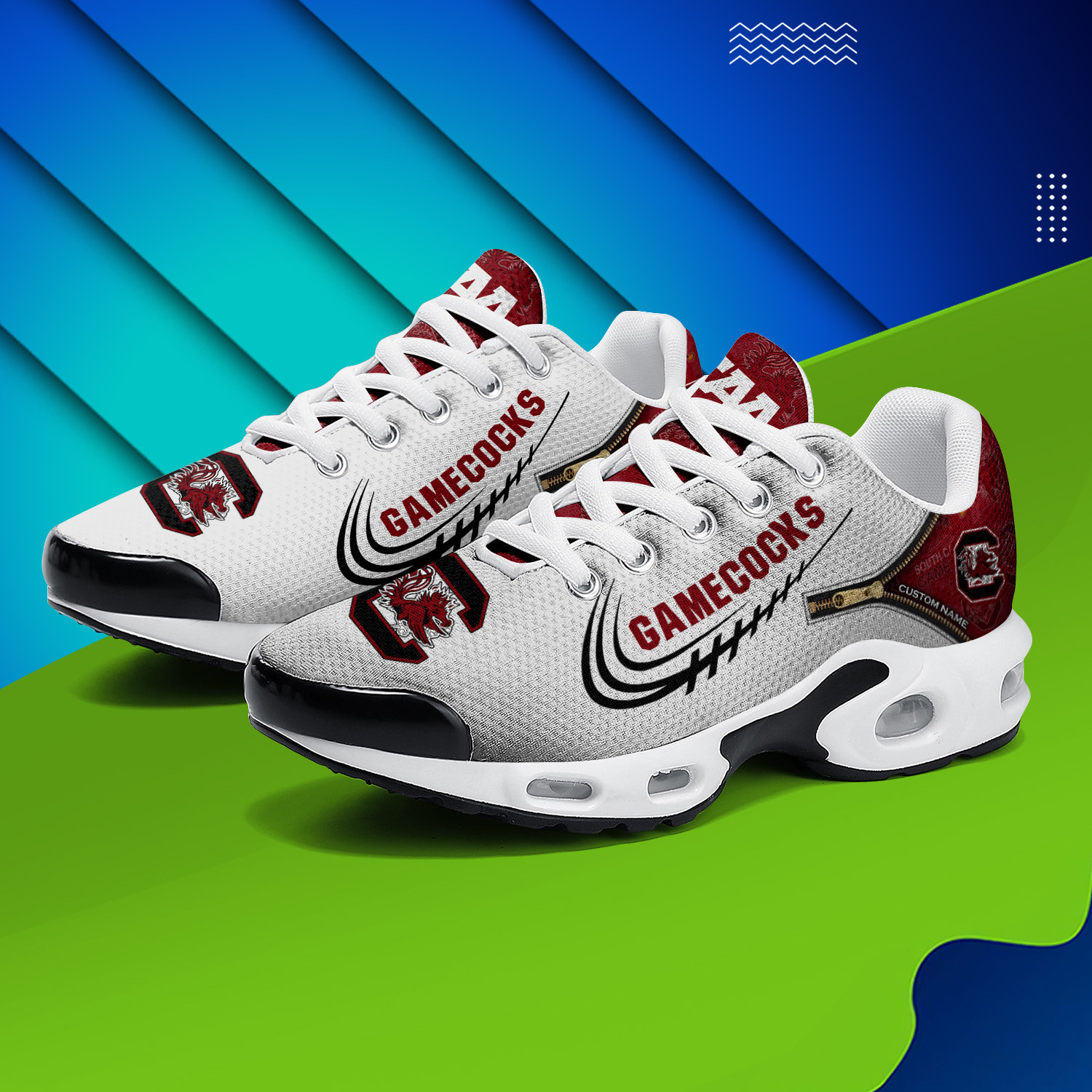 South Carolina Gamecocks Personalized Name Team Logo Mix Colors Zipped Line TN Air Max Shoes Air Cushion Sneakers