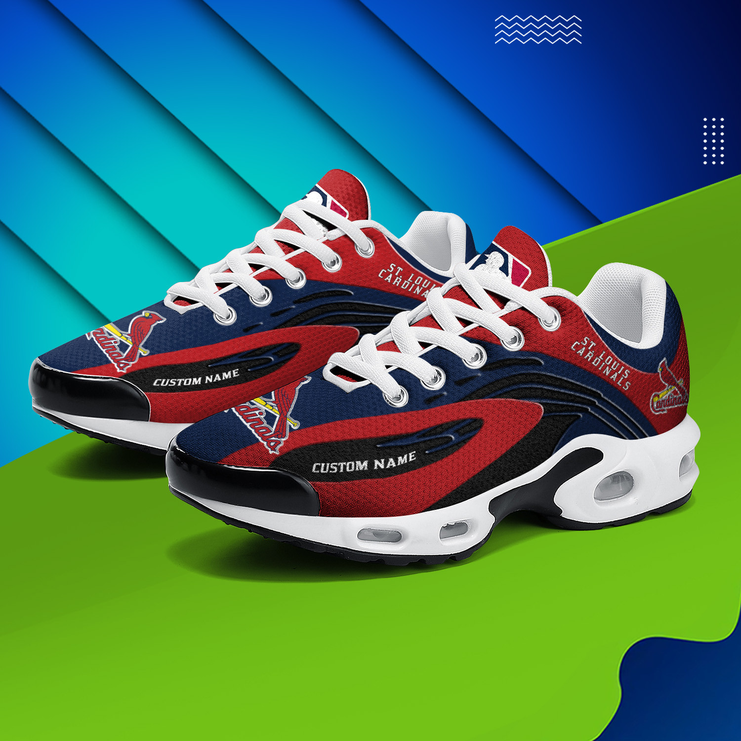 St Louis Cardinals Personalized Name Team Logo Mix Colors Wave Line TN Air Max Shoes Air Cushion Sneakers