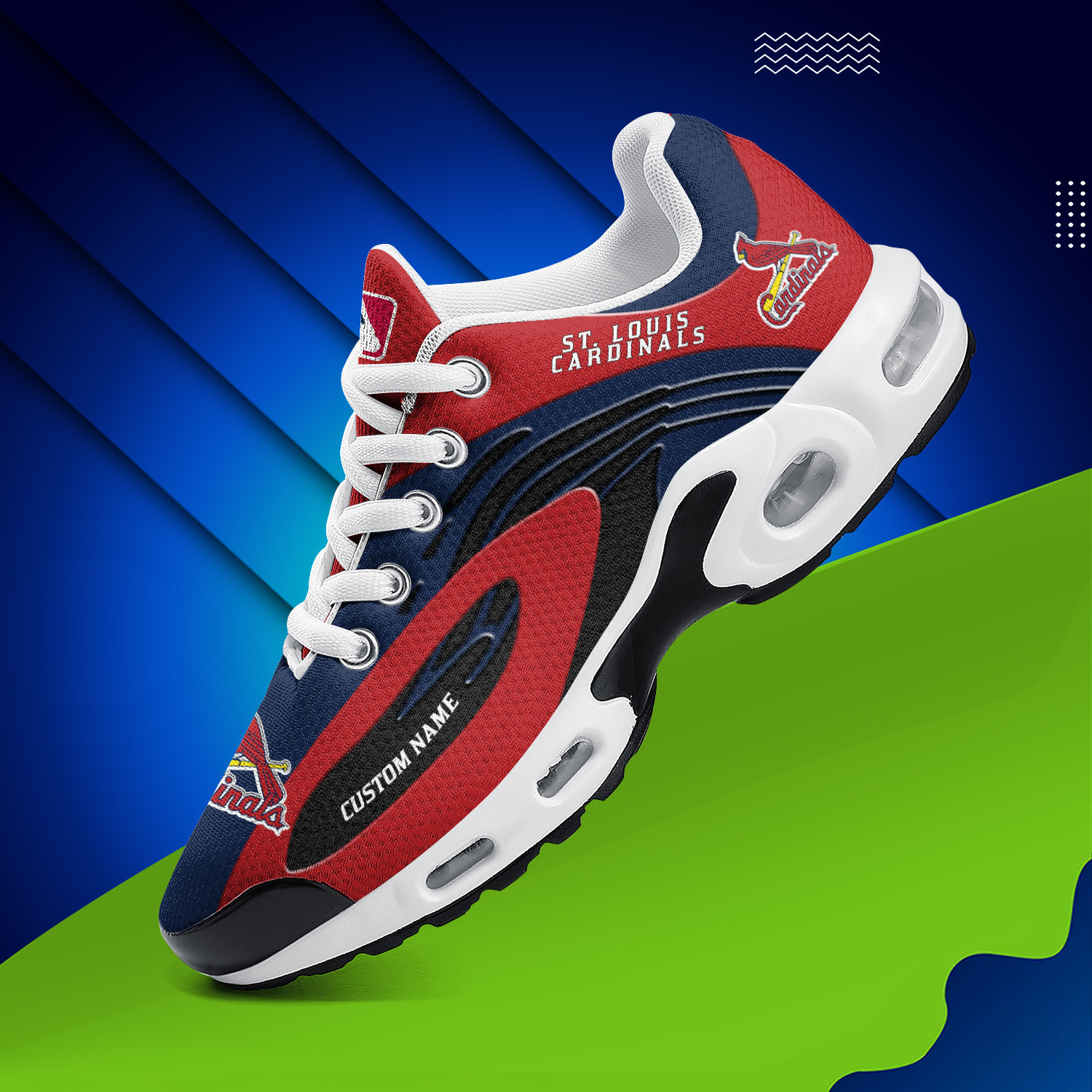 St Louis Cardinals Personalized Name Team Logo Mix Colors Wave Line TN Air Max Shoes Air Cushion Sneakers