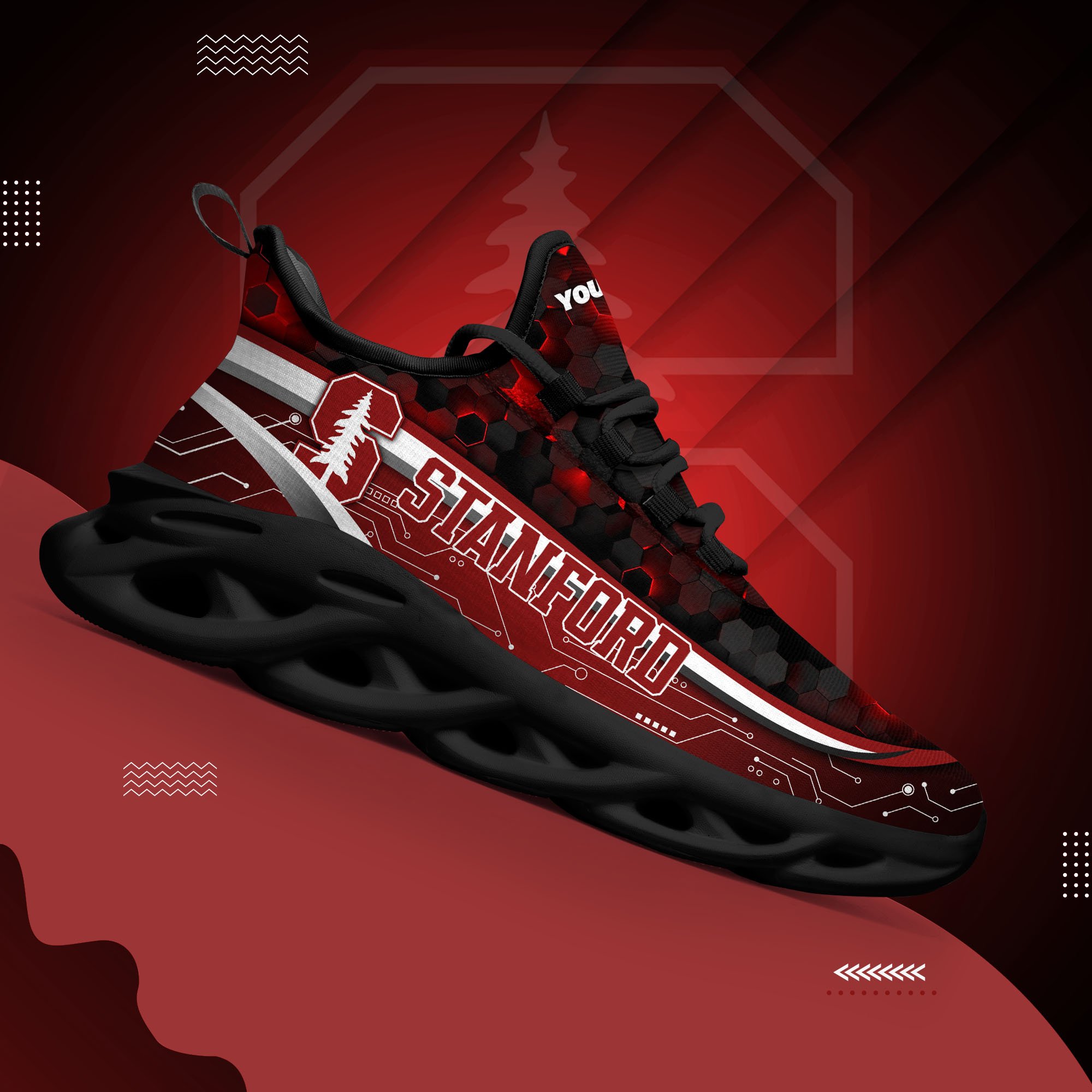 Stanford Cardinal Black Clunky Sneakers Custom Name, Max Soul Shoes, Sport Gifts