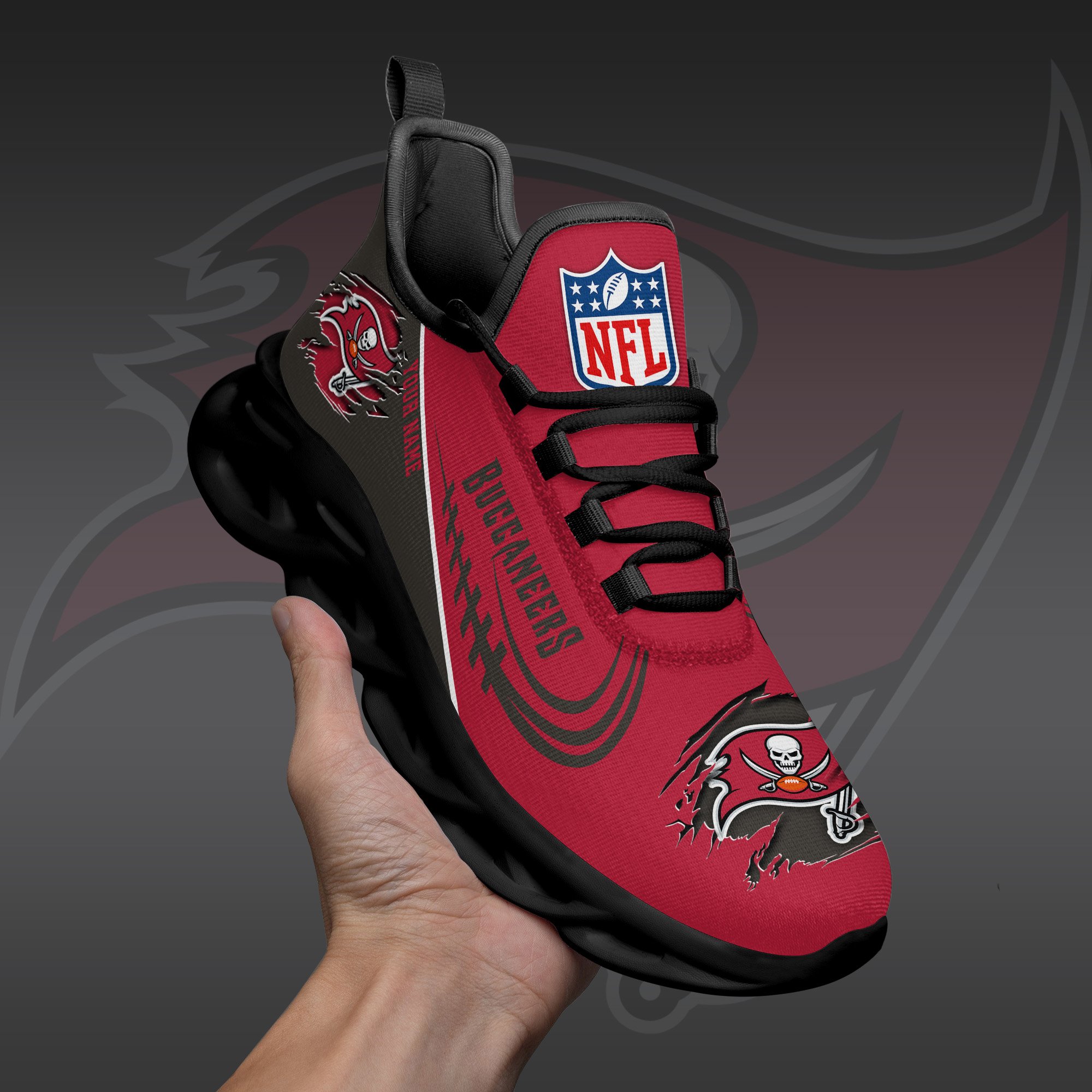 Tampa Bay Buccaneers Black Max Soul Shoes 2026 Versions Custom Name 003