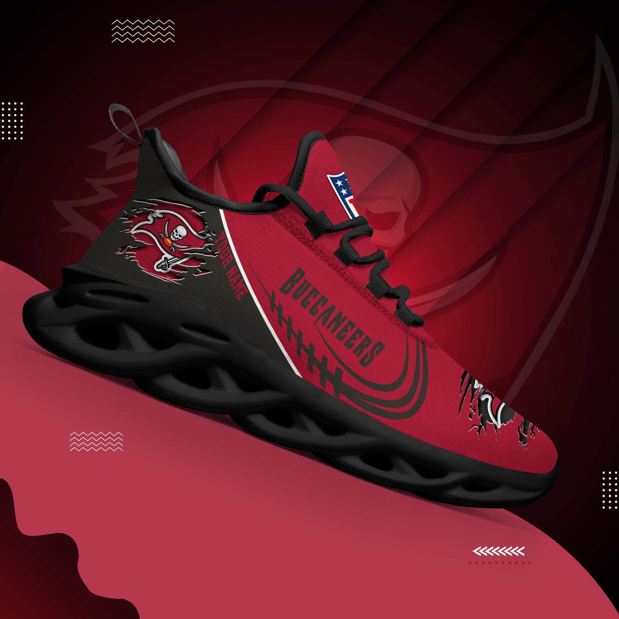 Tampa Bay Buccaneers Black Max Soul Shoes 2026 Versions Custom Name 003