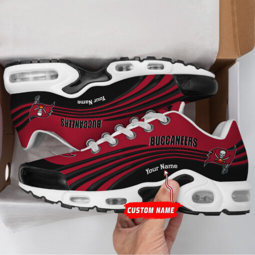 Tampa Bay Buccaneers Personalized Name Team Colors Wave Lines TN Air Max Shoes Air Cushion Sneakers