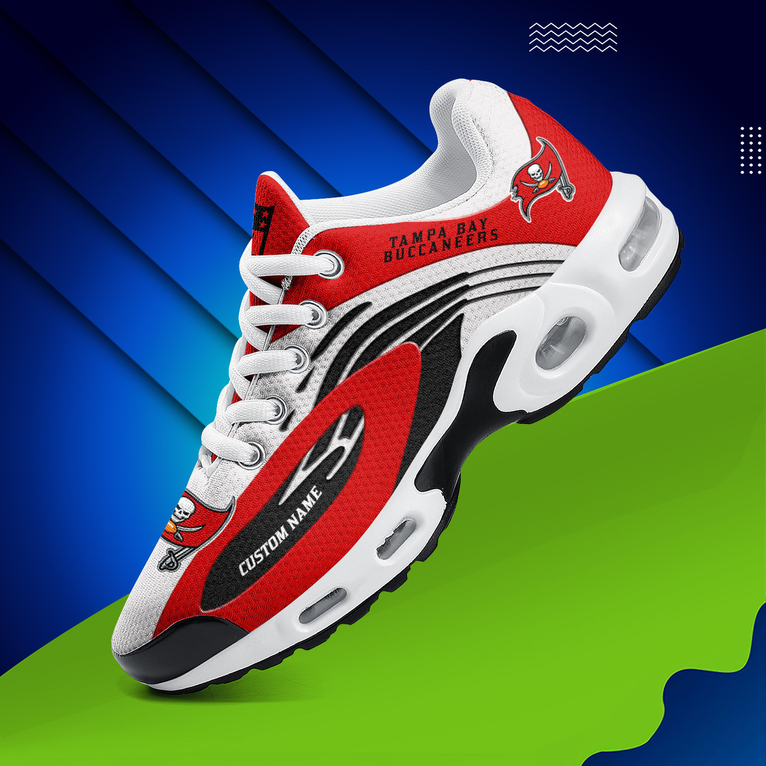 Tampa Bay Buccaneers Personalized Name Team Logo Mix Colors Wave Line TN Shoes Air Cushion Sneakers