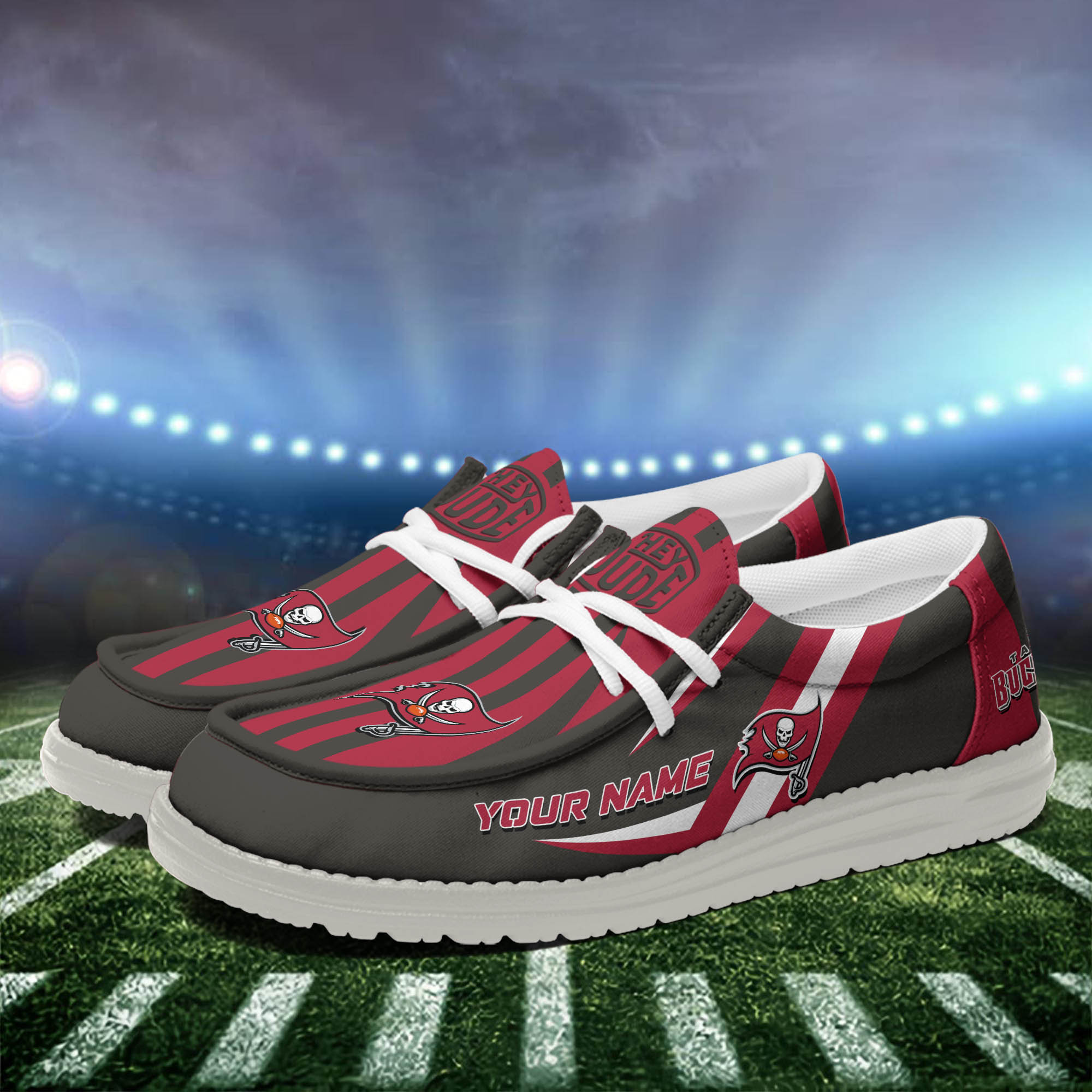 Tampa Bay Buccaneers Team White Canvas Loafer Shoes Personalized Your Name