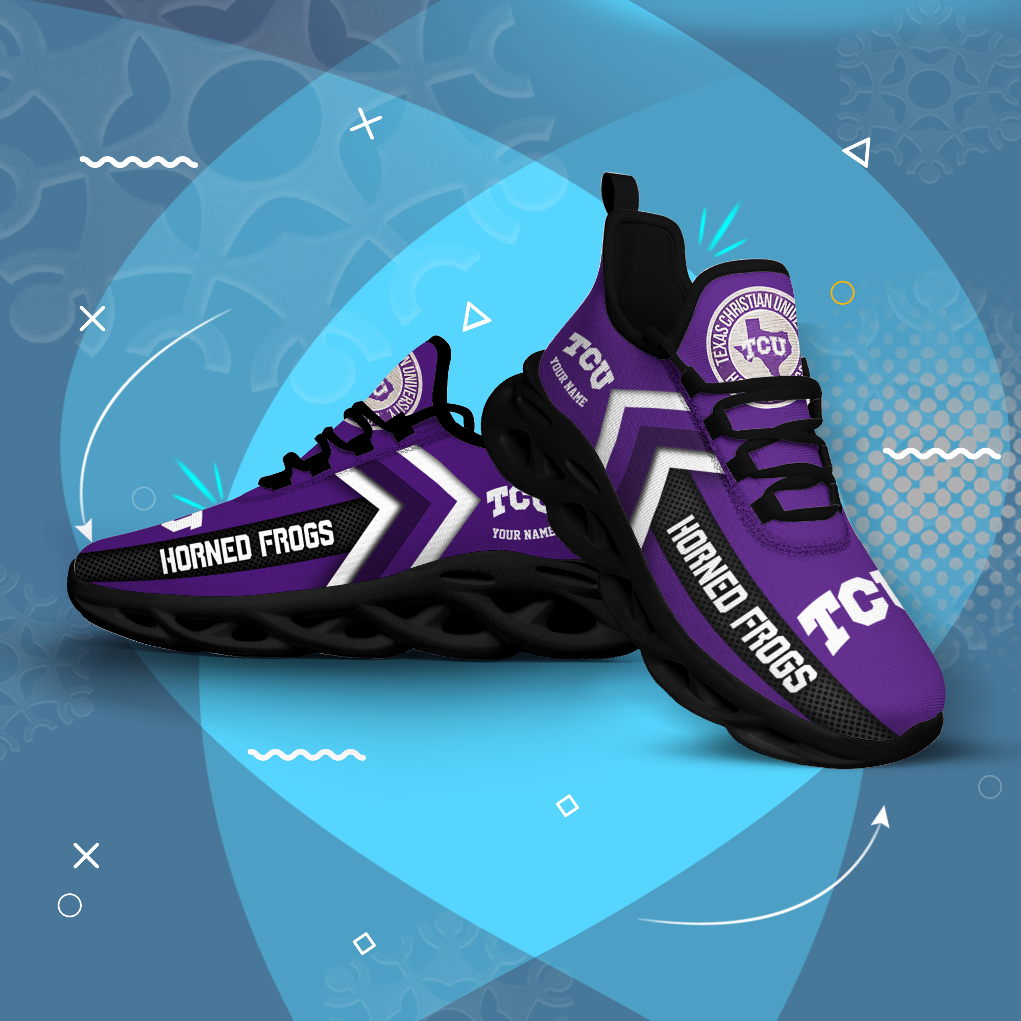 TCU Horned Frogs Personalized Custom Name Max Soul Shoes DS003