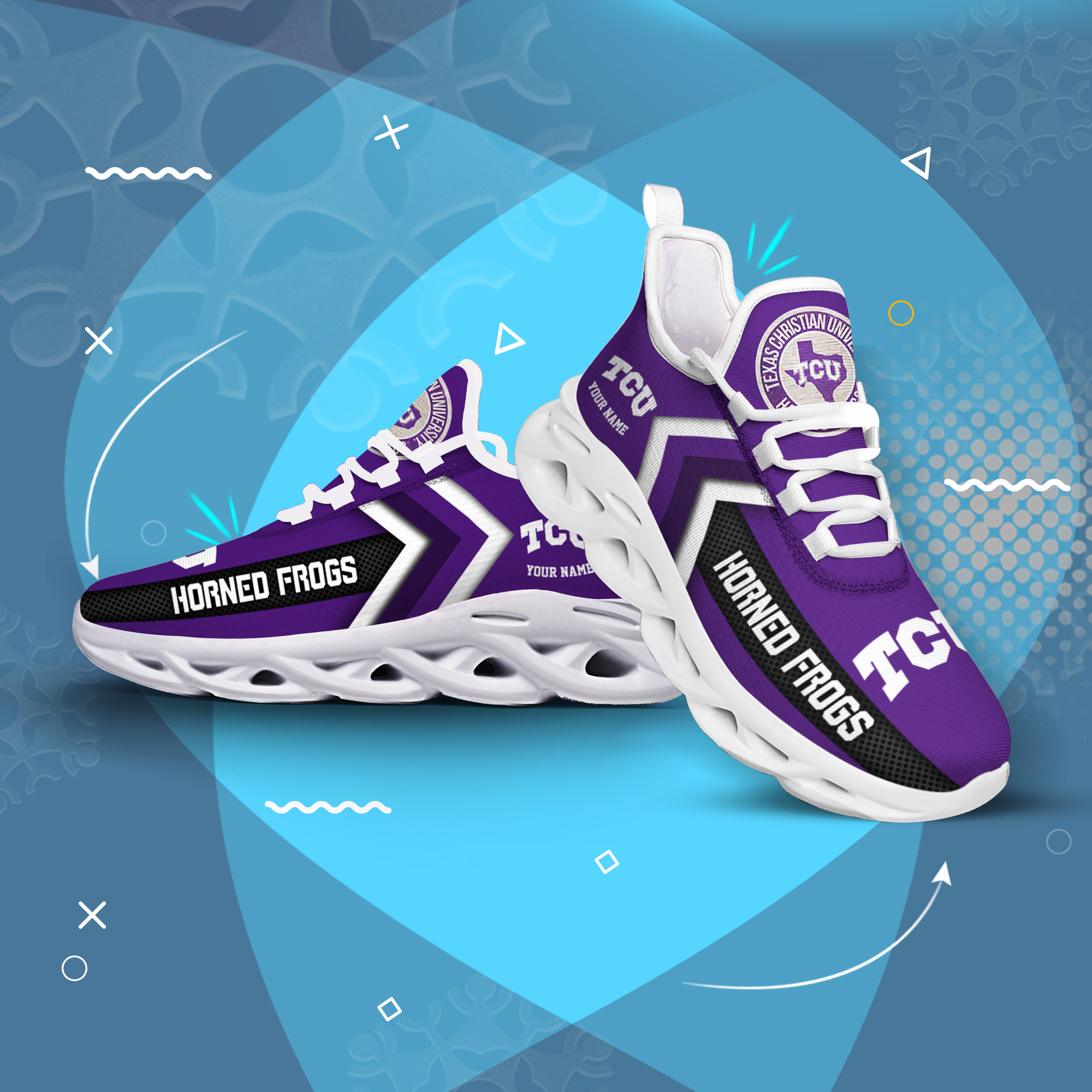 TCU Horned Frogs Personalized Custom Name Max Soul Shoes DS003