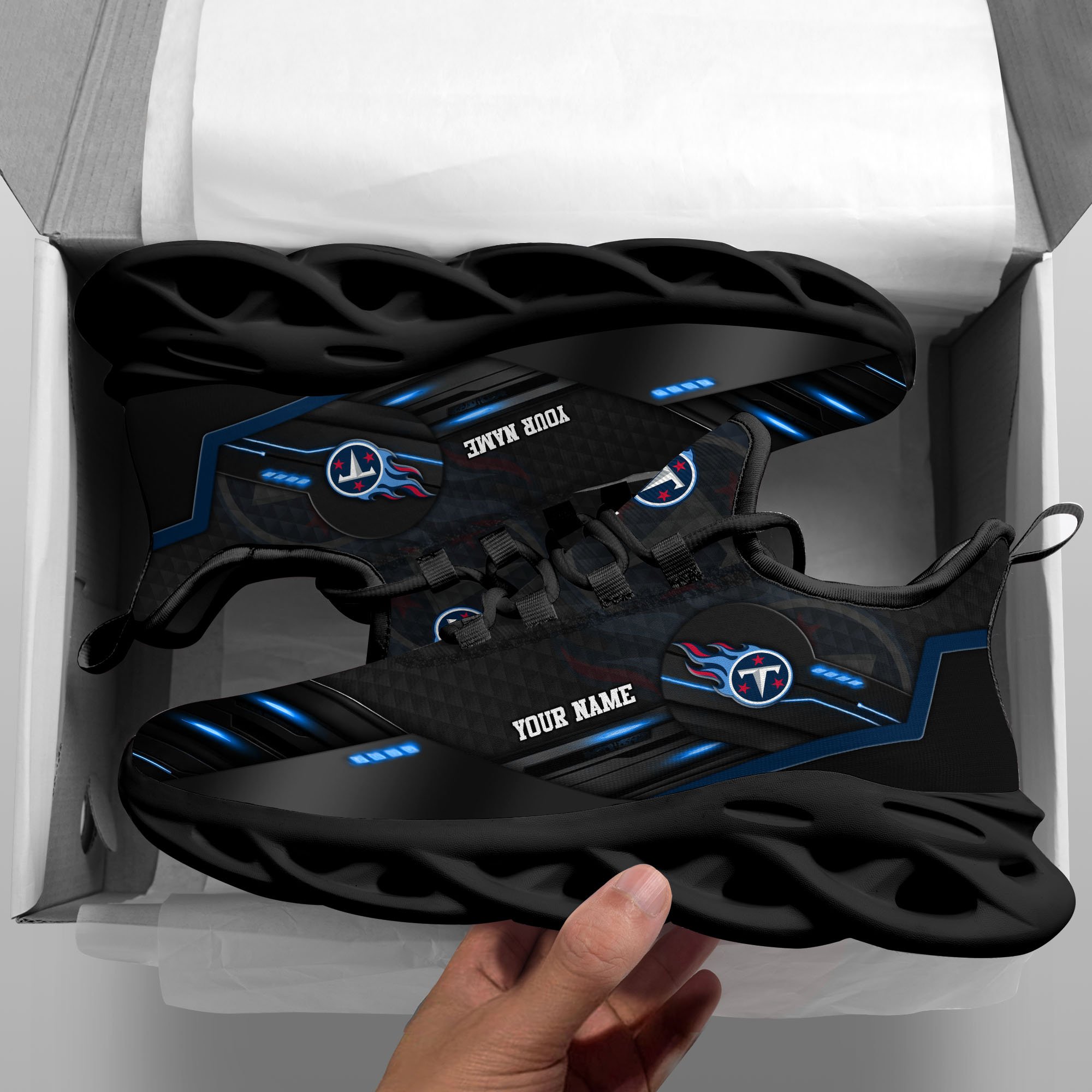 Tennessee Titans Black Clunky Sneaker Custom Name, Max Soul Shoes, Sport Gifts For Fan