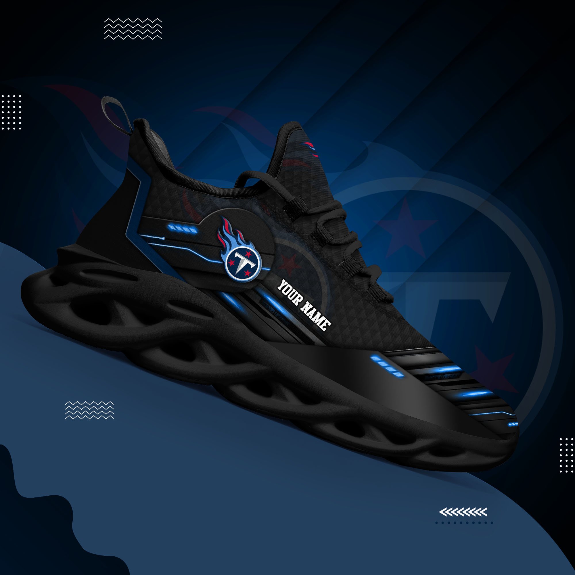 Tennessee Titans Black Clunky Sneaker Custom Name, Max Soul Shoes, Sport Gifts For Fan