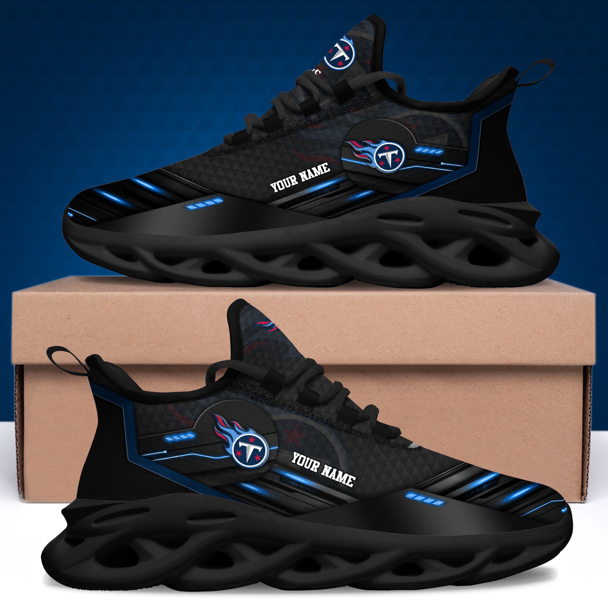 Tennessee Titans Black Clunky Sneaker Custom Name, Max Soul Shoes, Sport Gifts For Fan