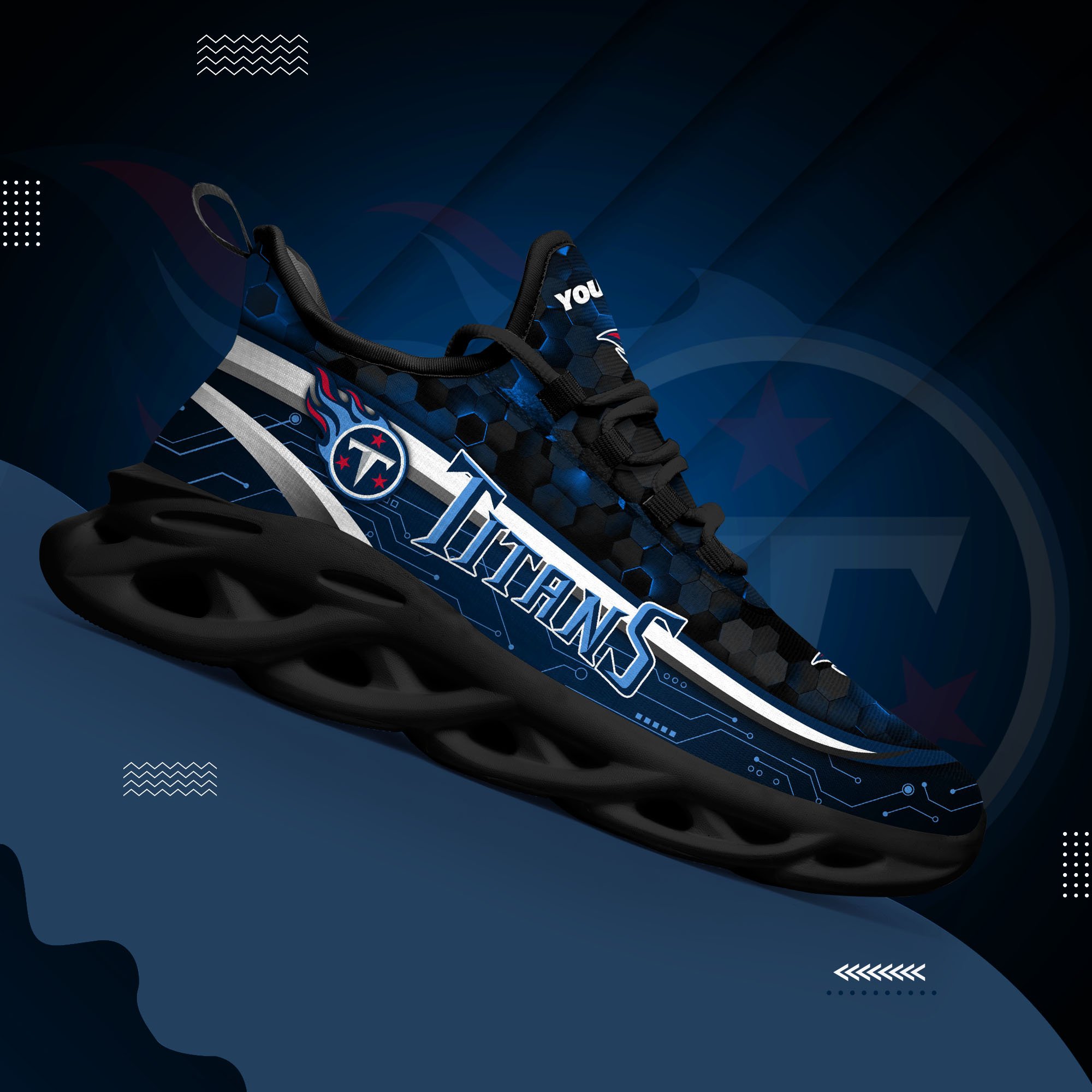 Tennessee Titans Black Clunky Sneakers Custom Name, Max Soul Shoes, Sport Gifts