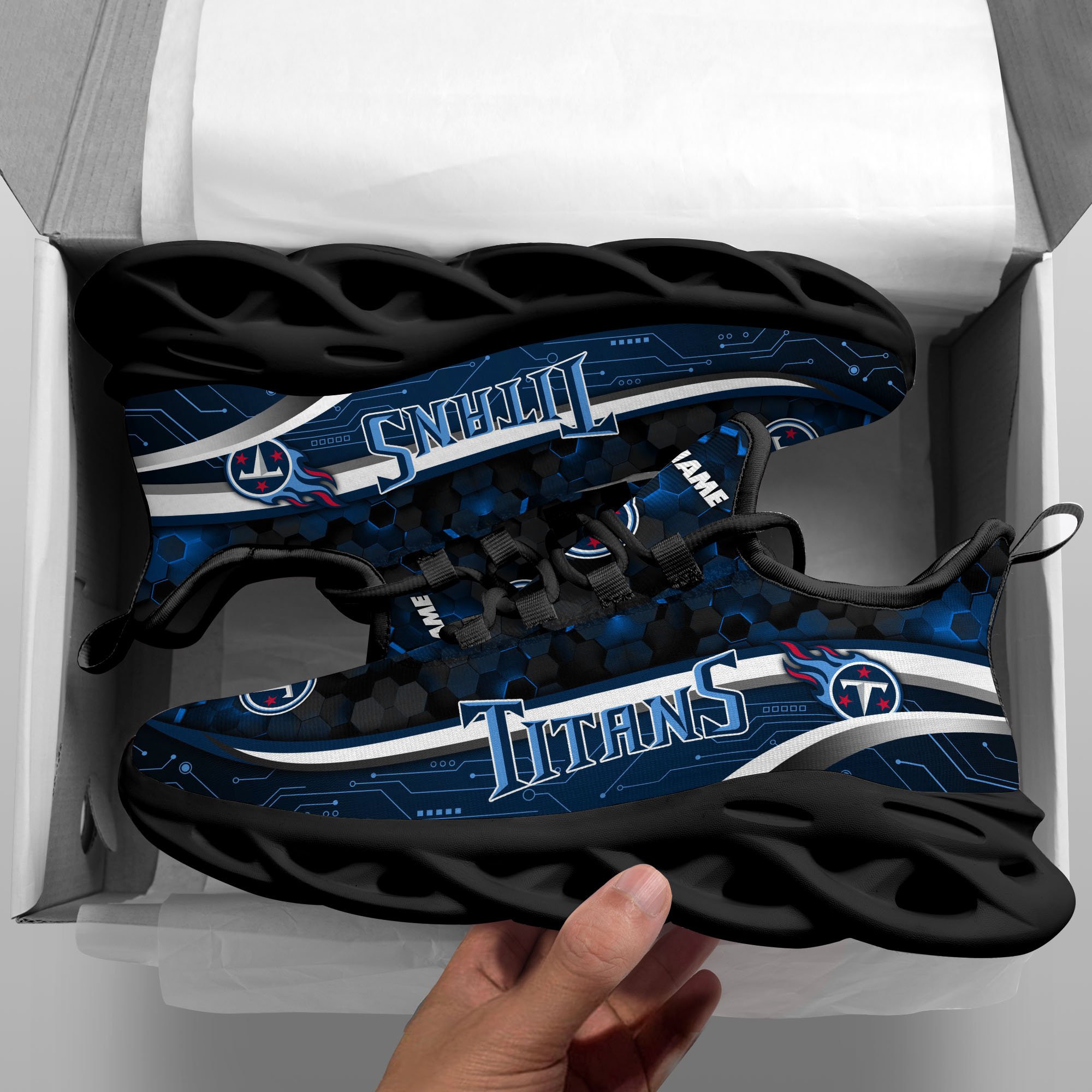 Tennessee Titans Black Clunky Sneakers Custom Name, Max Soul Shoes, Sport Gifts
