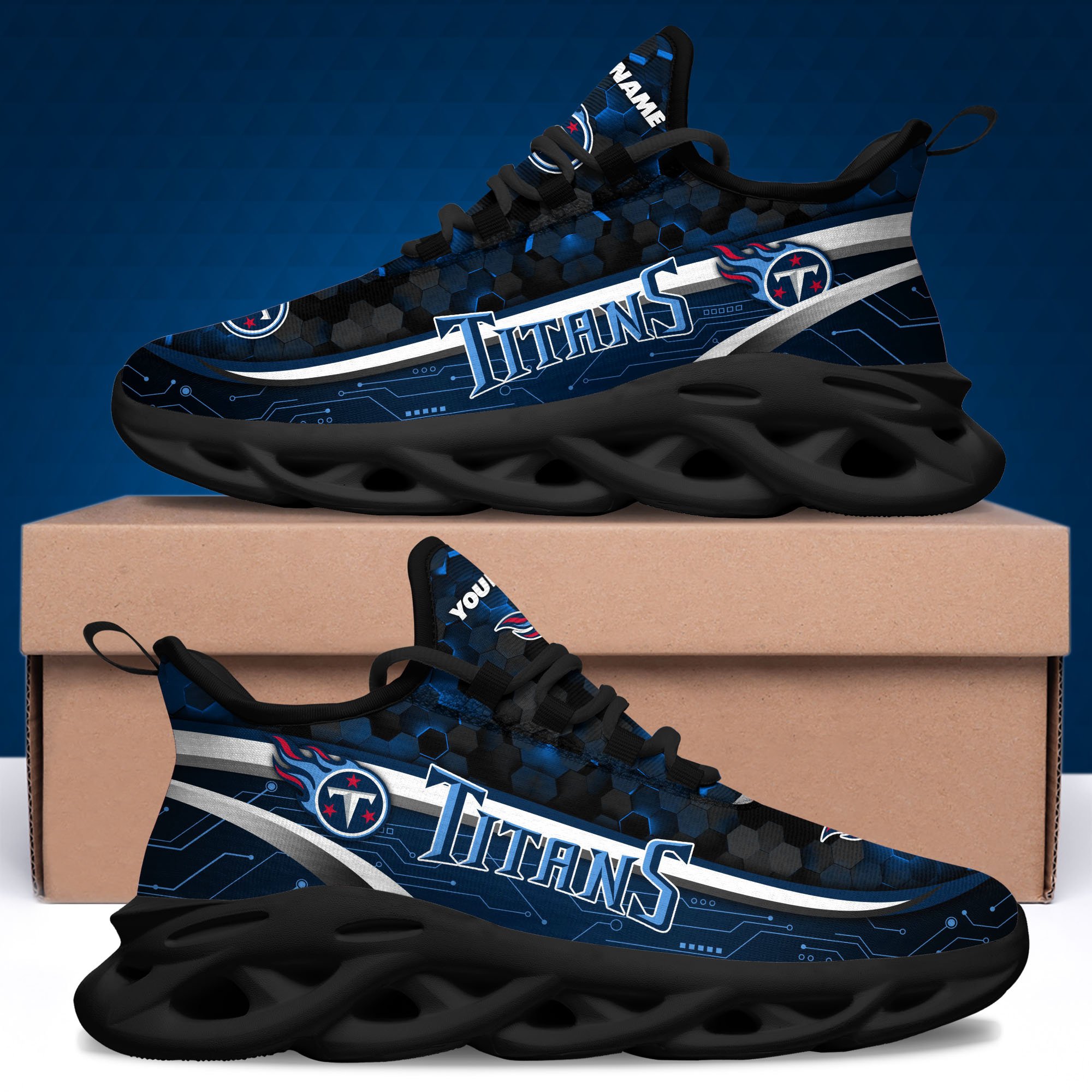 Tennessee Titans Black Clunky Sneakers Custom Name, Max Soul Shoes, Sport Gifts