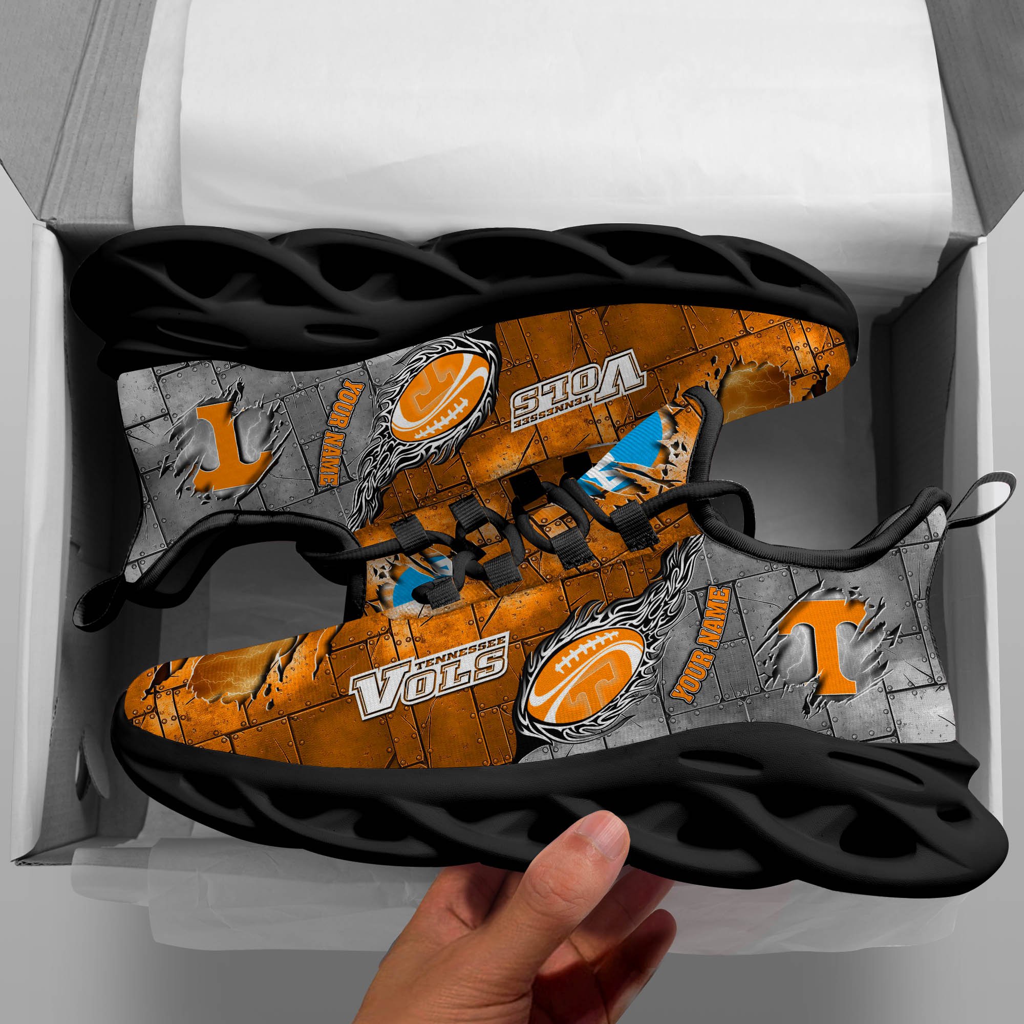 Tennessee Volunteers Black Max Soul Shoes 2026 Versions, White Max Soul Shoes Custom Your Name PH879