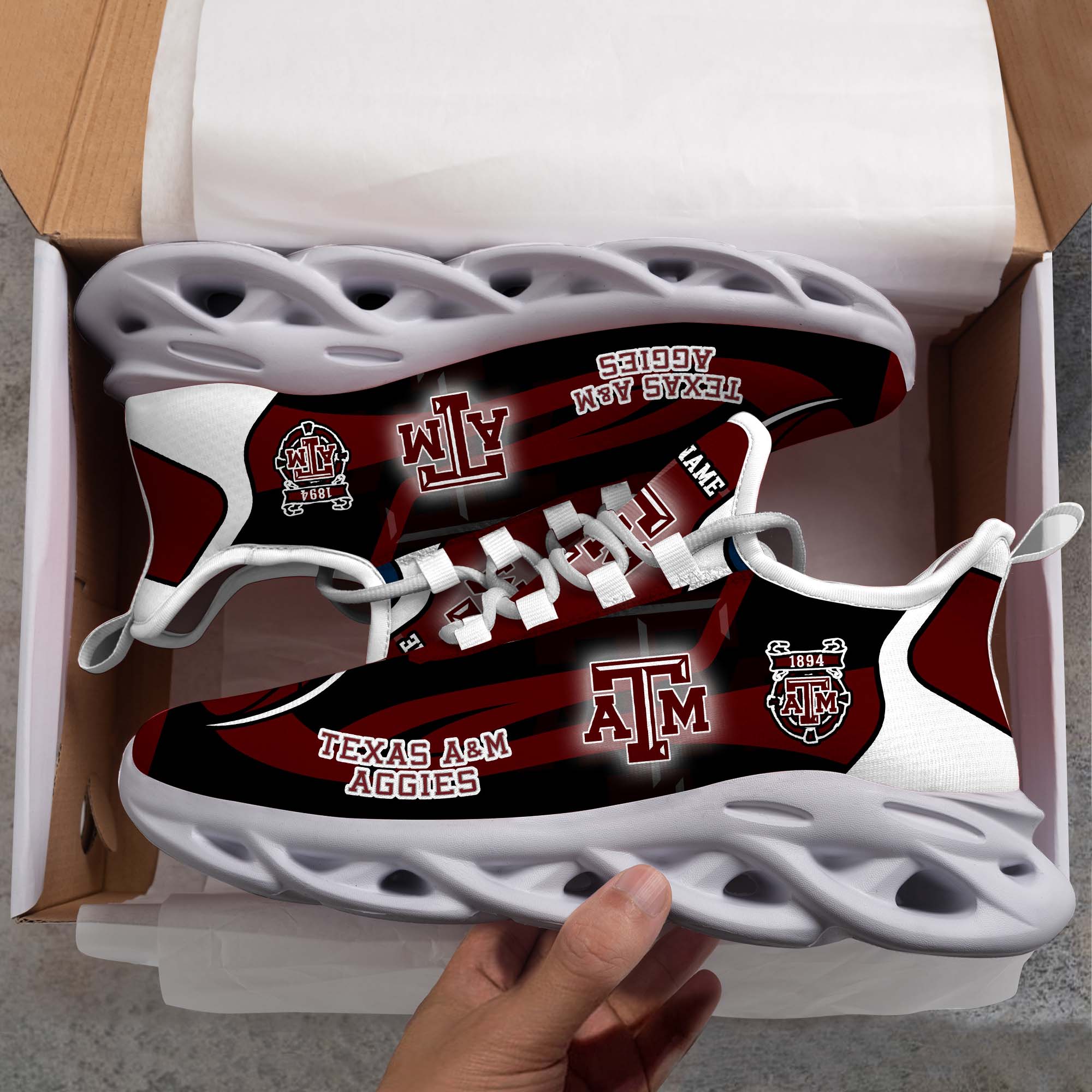 Texas A#038M Aggies White C Sneakers 2026 Version Personalized Your Name 090