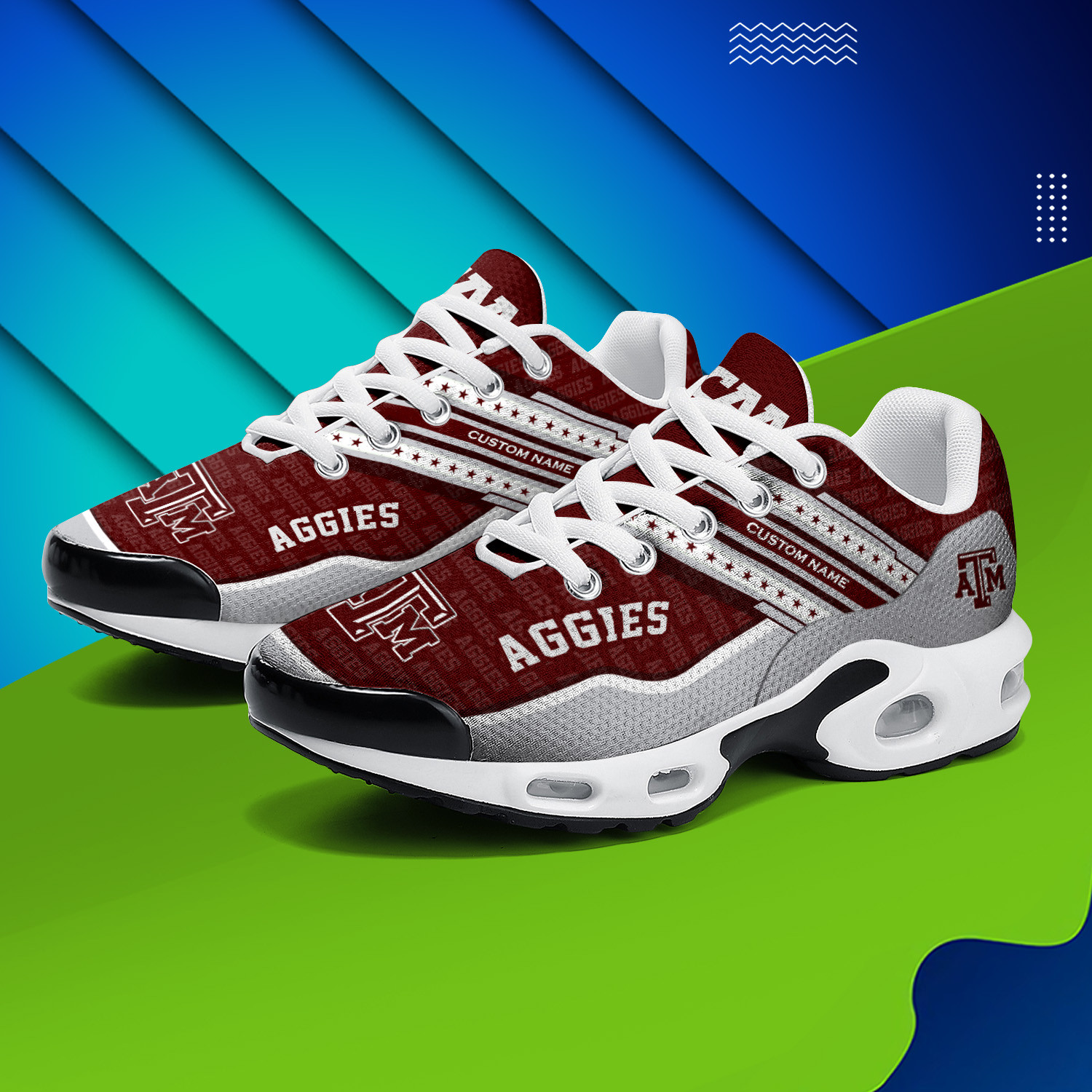 Texas A&M Aggies Personalized Name Team Logo Mix Colors Star Line TN Air Max Shoes Air Cushion Sneakers