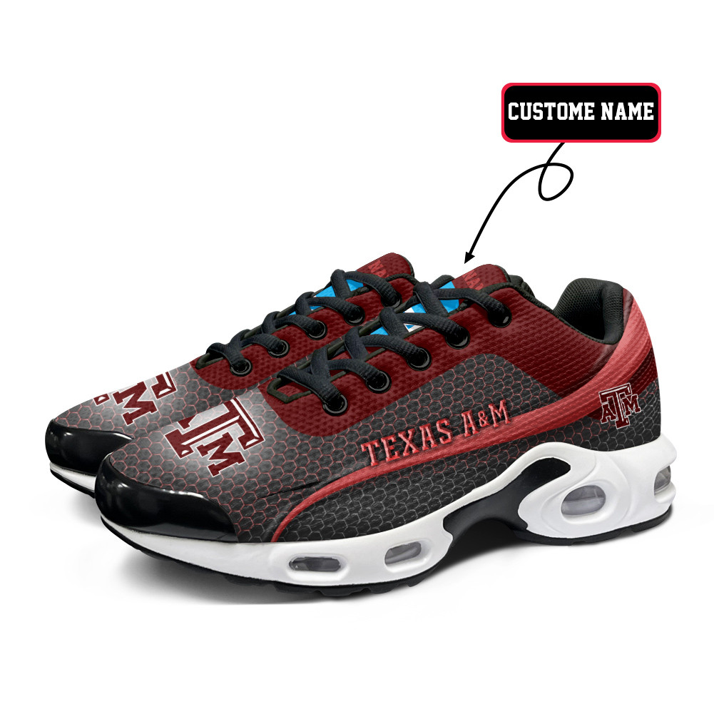 Texas A&M Personalized Name Team Colors Wave Line Beehive Pattern TN Air Max Shoes Air Cushion Sneakers