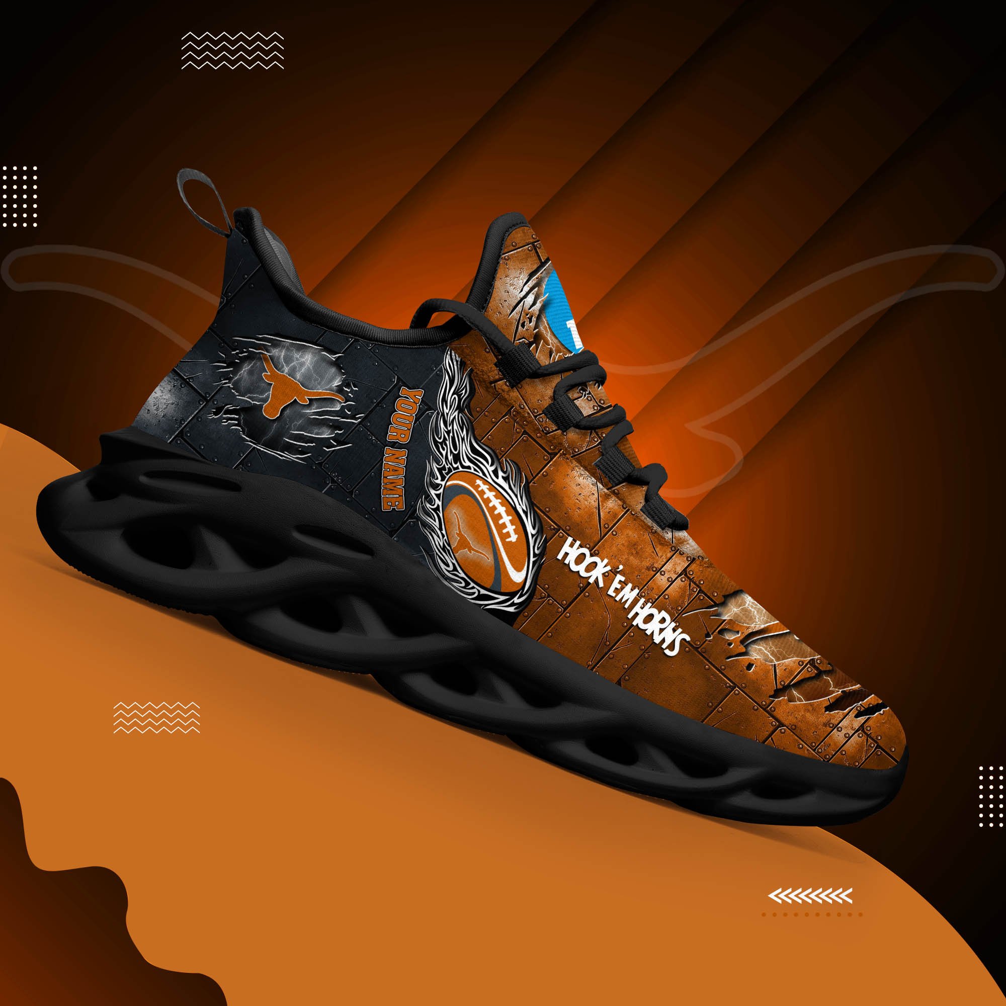 Texas Longhorns Black Max Soul Shoes 2026 Versions, White Max Soul Shoes Custom Your Name PH879