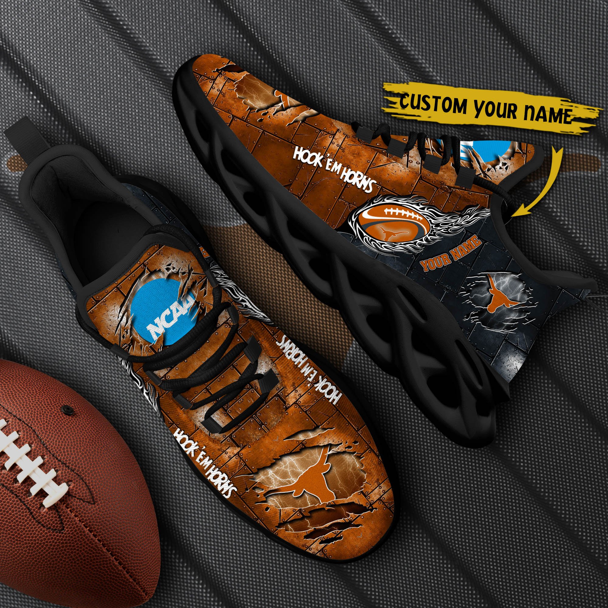 Texas Longhorns Black Max Soul Shoes 2026 Versions, White Max Soul Shoes Custom Your Name PH879
