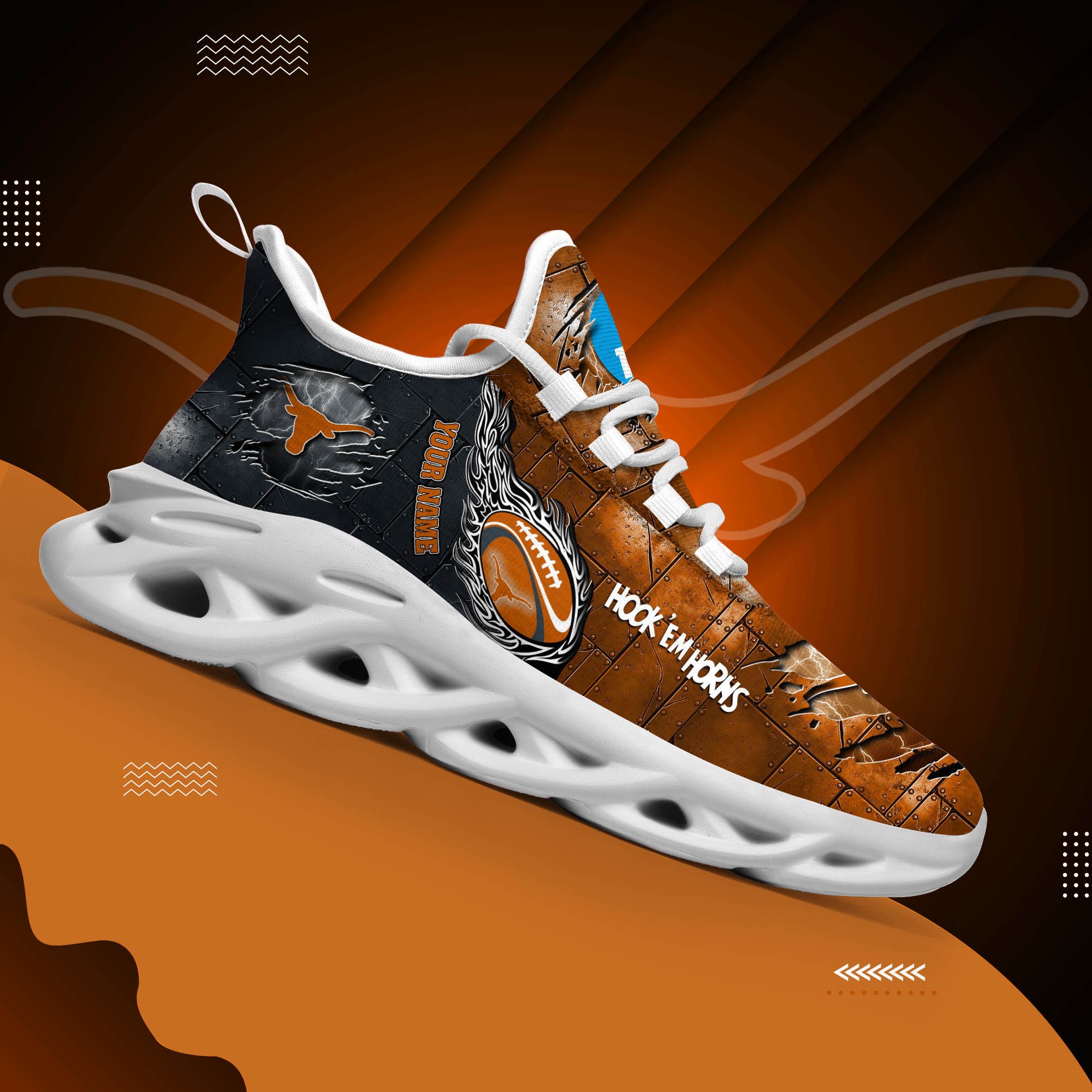 Texas Longhorns Black Max Soul Shoes 2026 Versions, White Max Soul Shoes Custom Your Name PH879