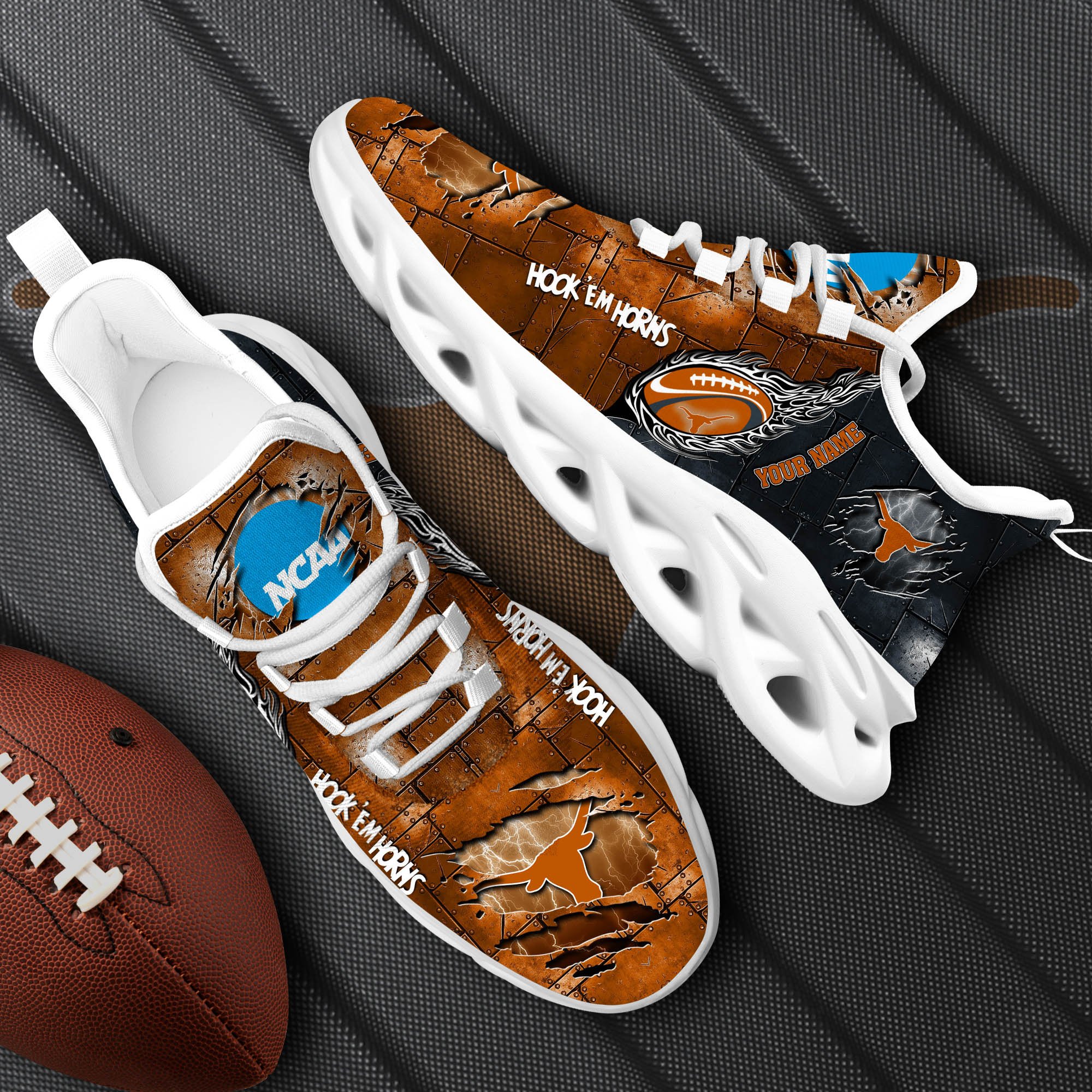 Texas Longhorns Black Max Soul Shoes 2026 Versions, White Max Soul Shoes Custom Your Name PH879