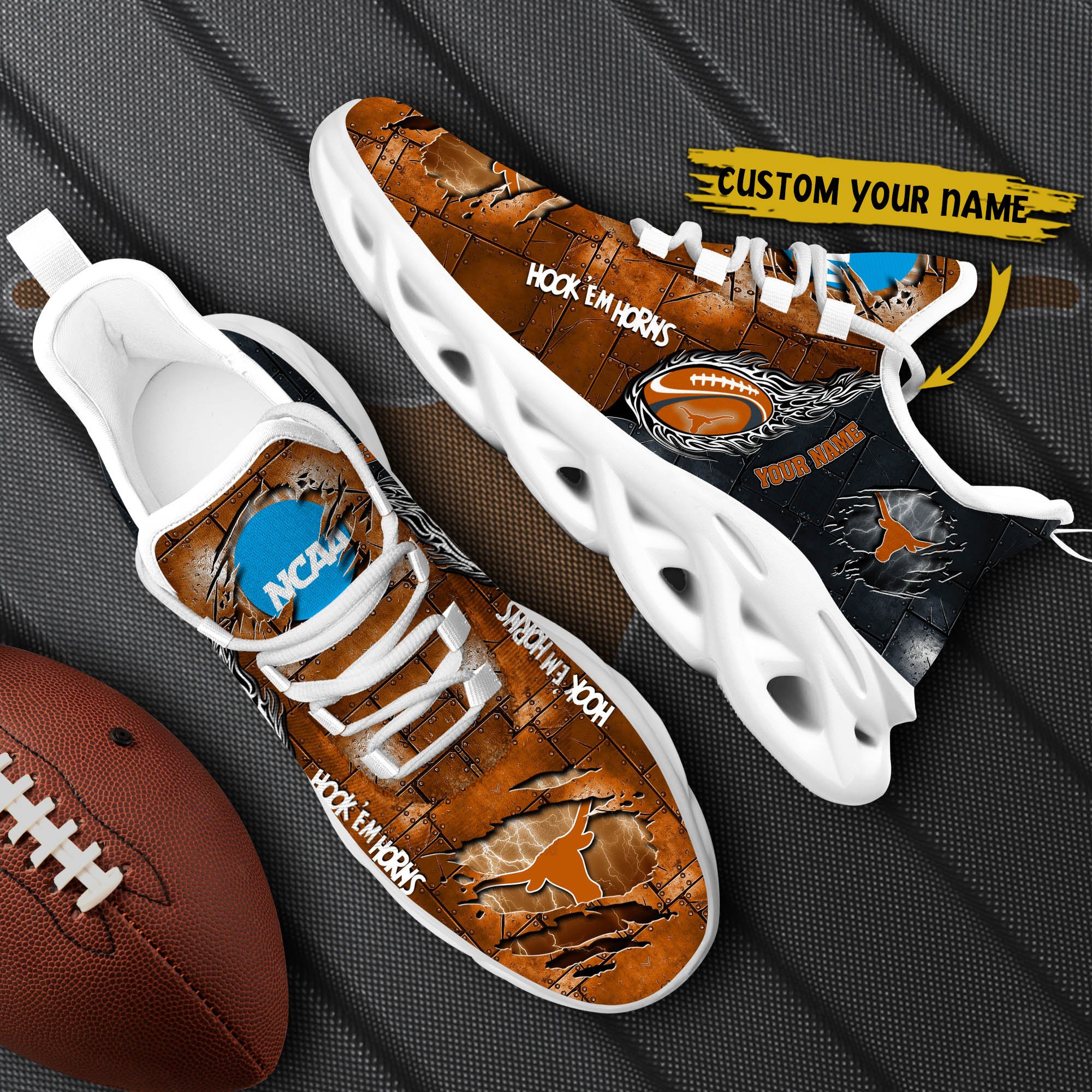 Texas Longhorns Black Max Soul Shoes 2026 Versions, White Max Soul Shoes Custom Your Name PH879