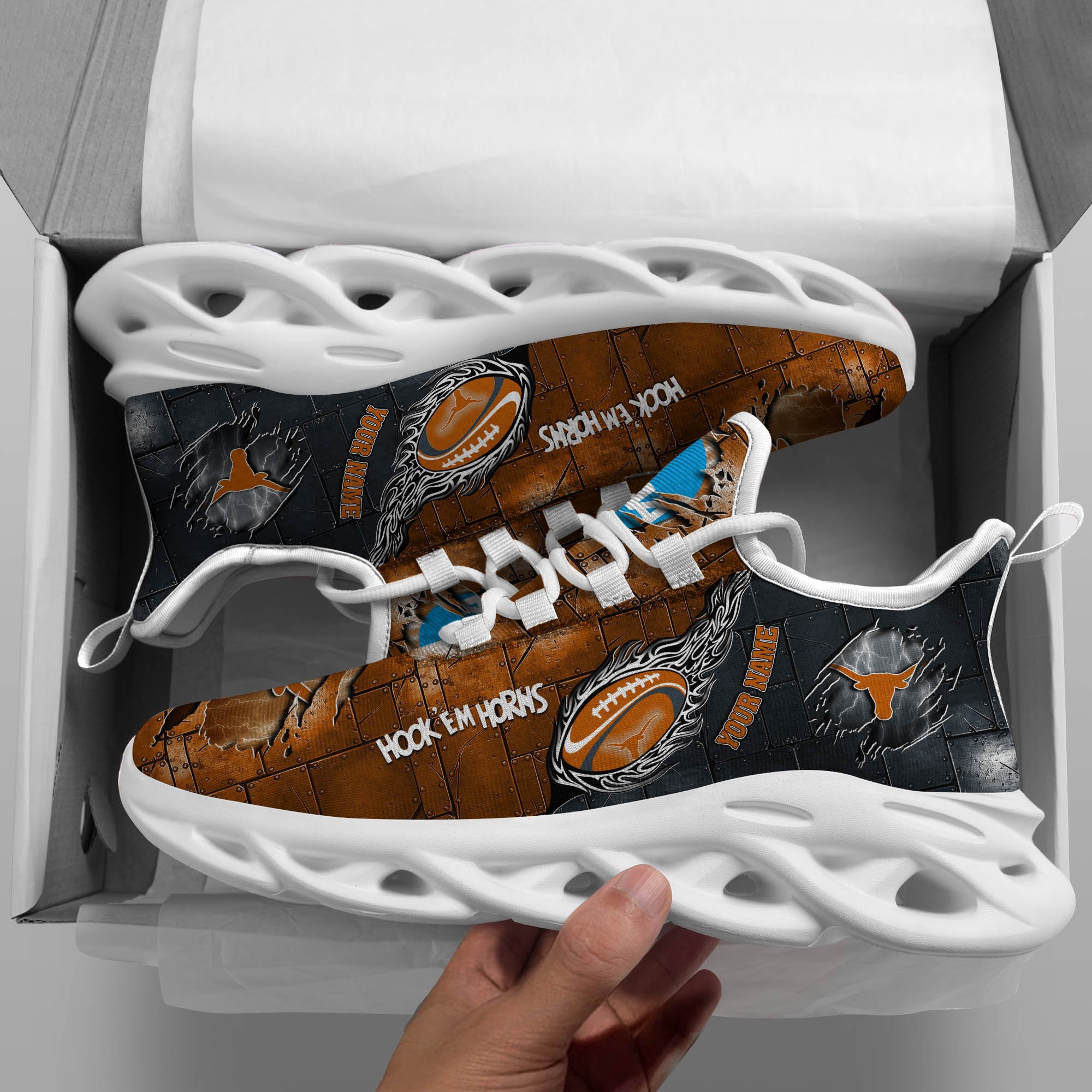 Texas Longhorns Black Max Soul Shoes 2026 Versions, White Max Soul Shoes Custom Your Name PH879
