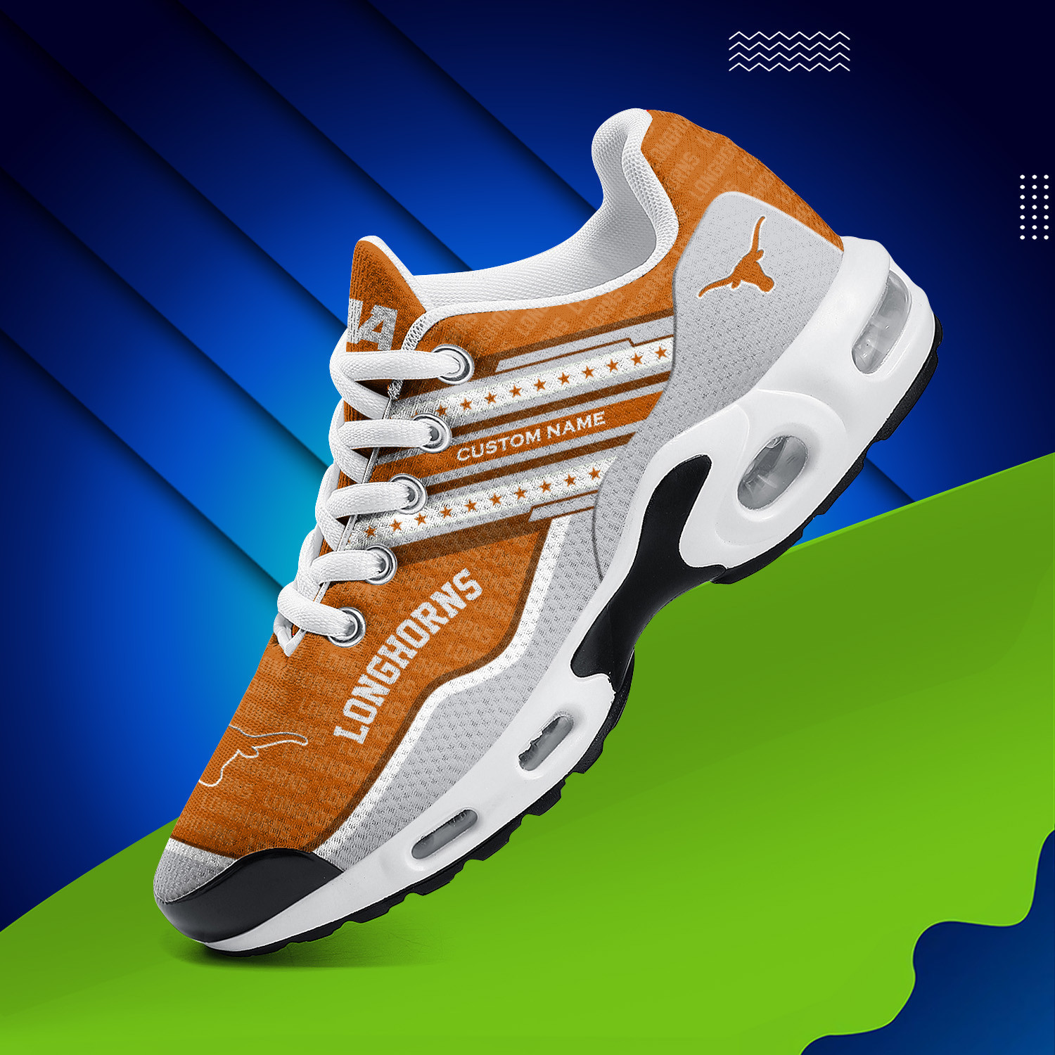 Texas Longhorns Personalized Name Team Logo Mix Colors Star Line TN Shoes Air Cushion Sneakers