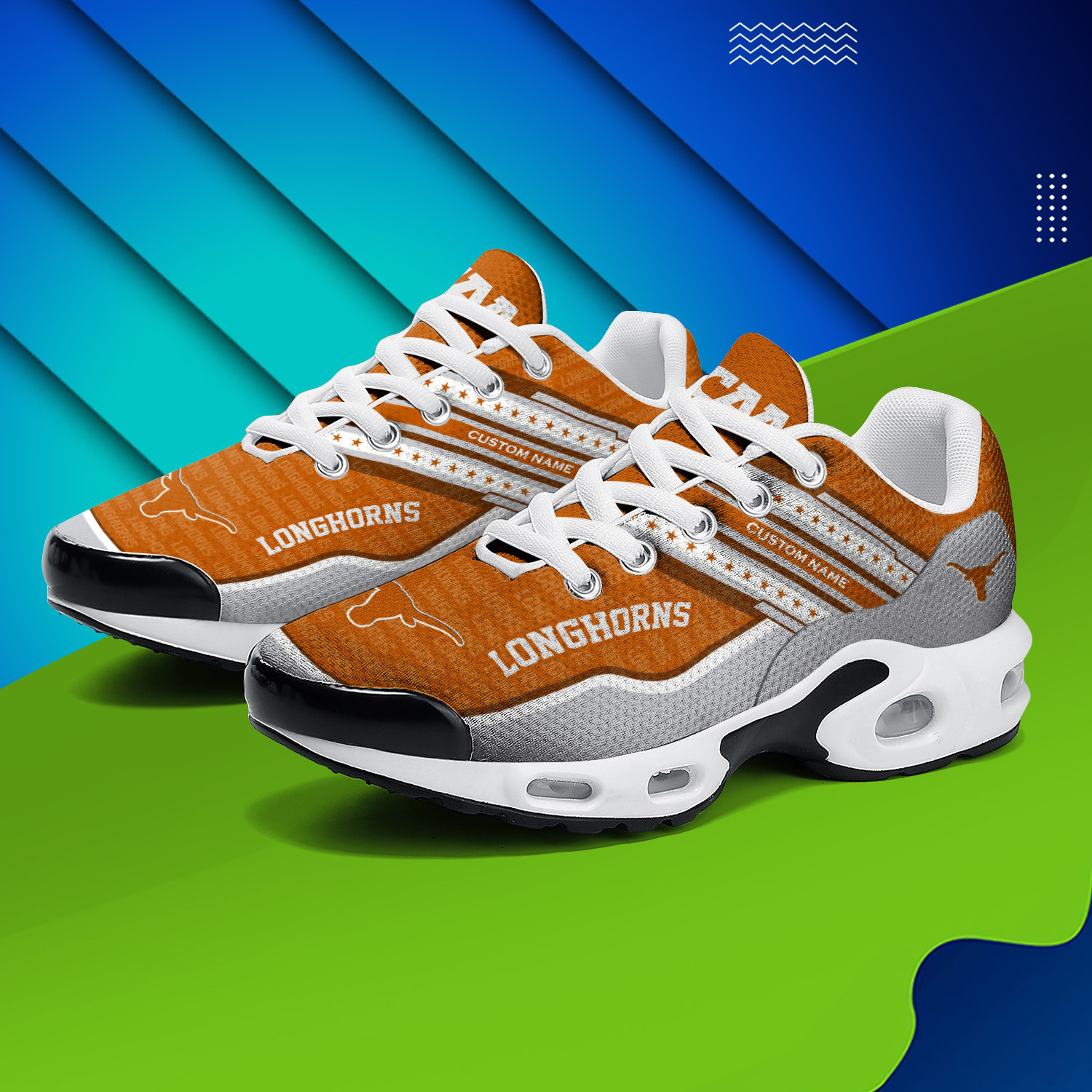 Texas Longhorns Personalized Name Team Logo Mix Colors Star Line TN Shoes Air Cushion Sneakers