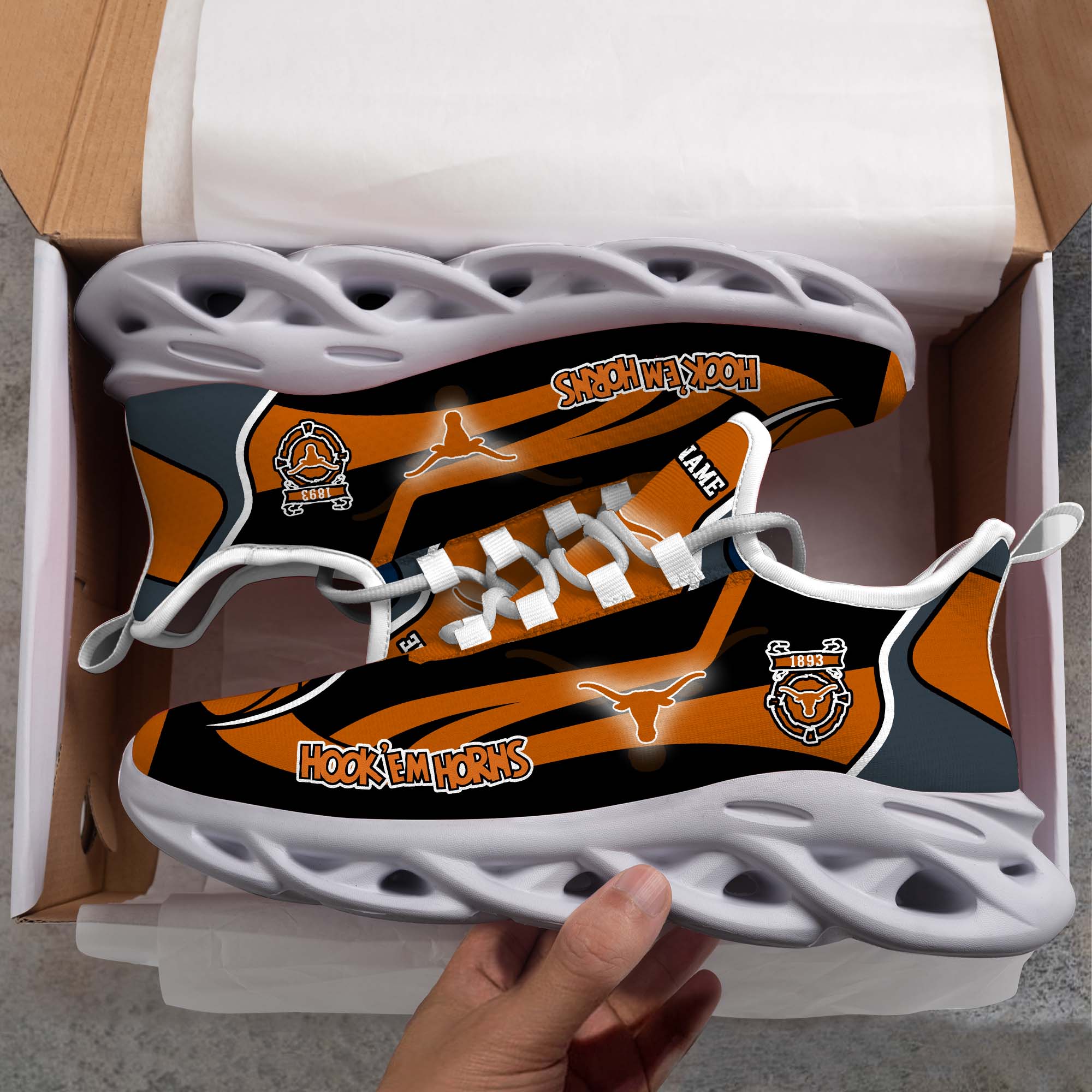 Texas Longhorns White C Sneakers 2026 Version Personalized Your Name 090