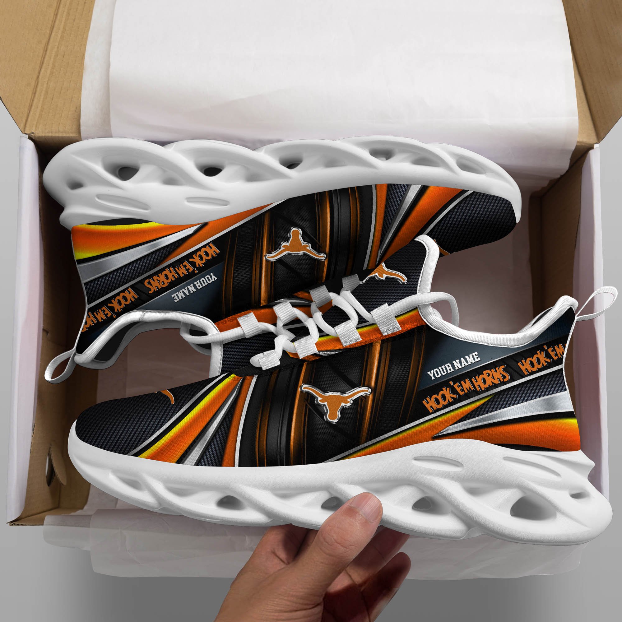 Texas Longhorns White C Sneakers 2026 Version Personalized Your Name, Sport Team Sneakers, Sport Gifts PH892