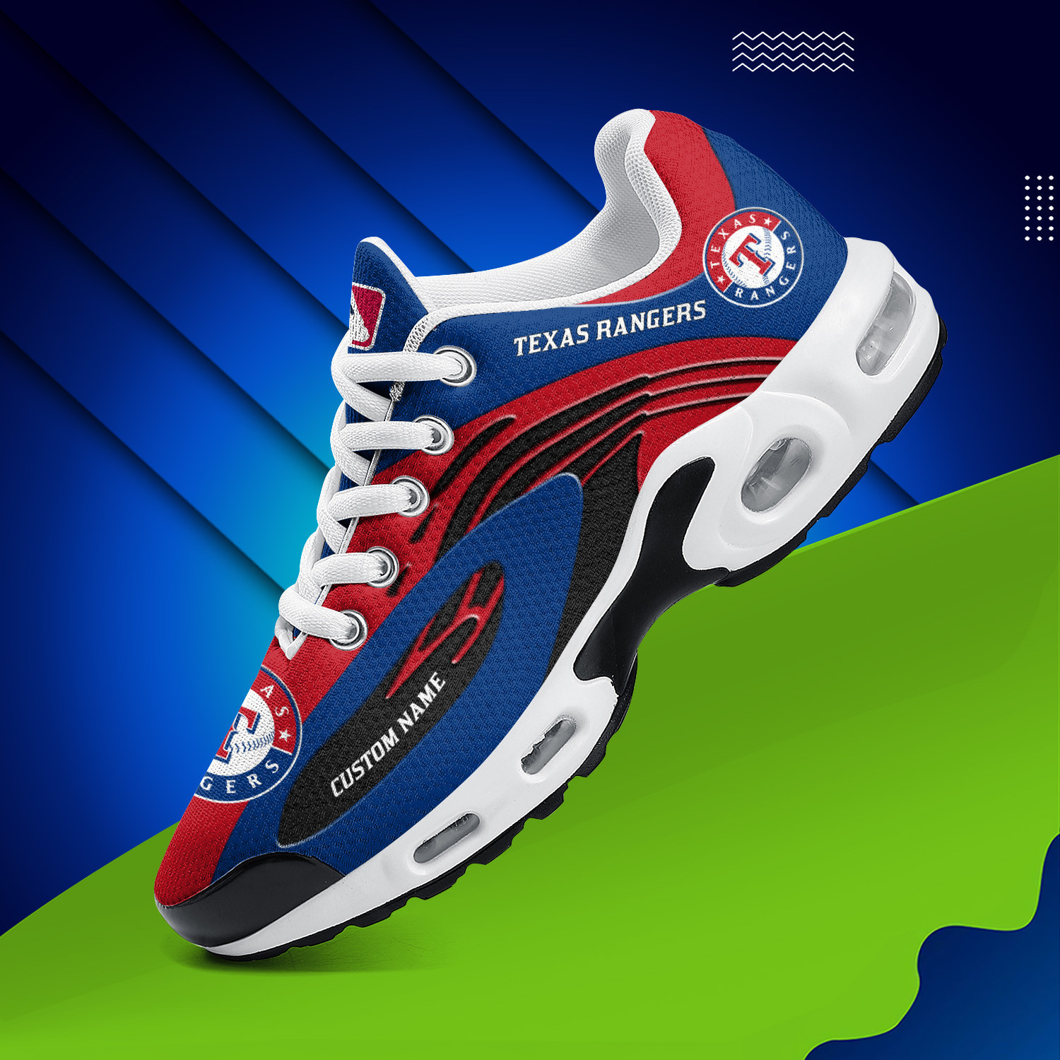 Texas Rangers Personalized Name Team Logo Mix Colors Wave Line TN Shoes Air Cushion Sneakers