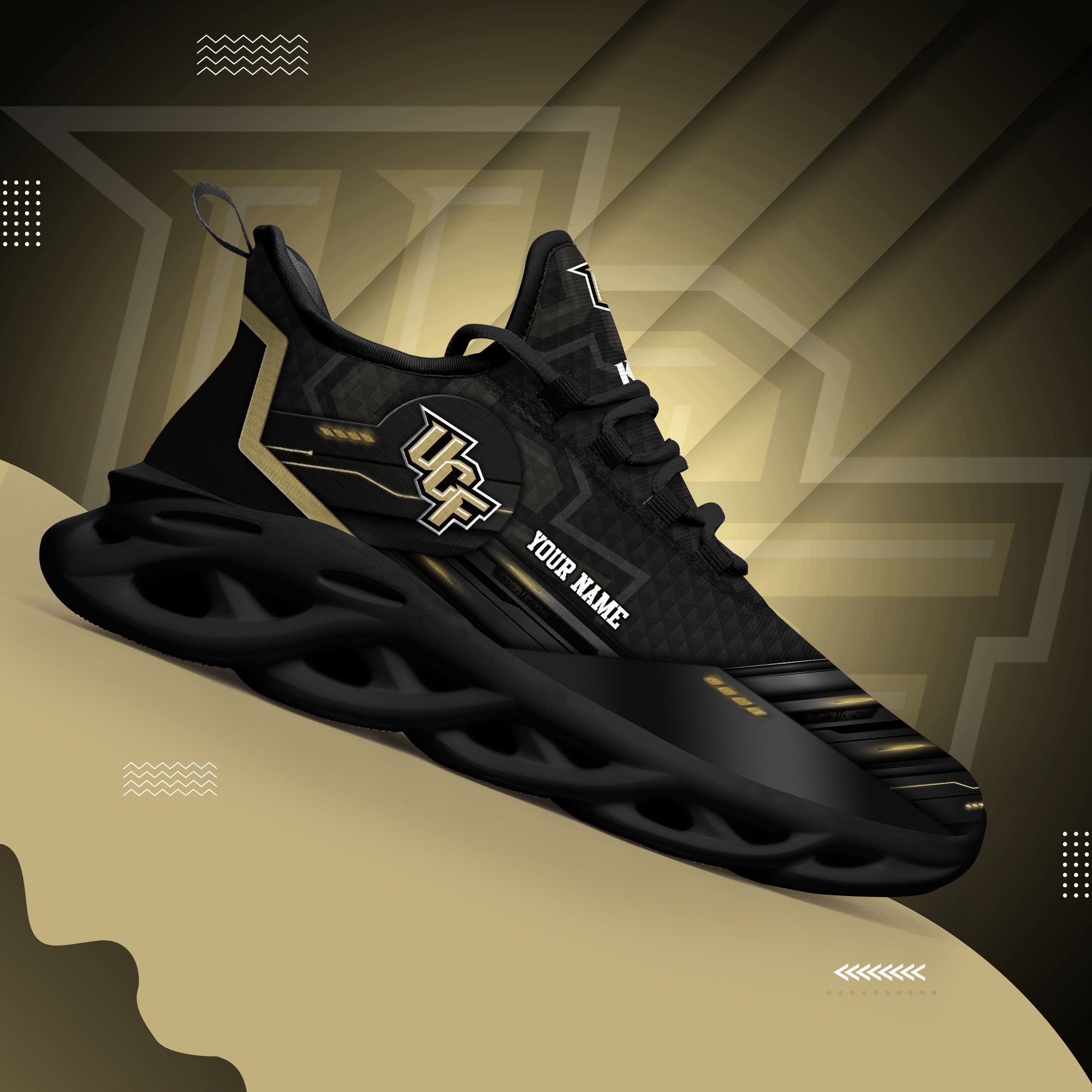 UCF Knights Black Clunky Sneaker Custom Name, Max Soul Shoes, Sport Gifts For Fan
