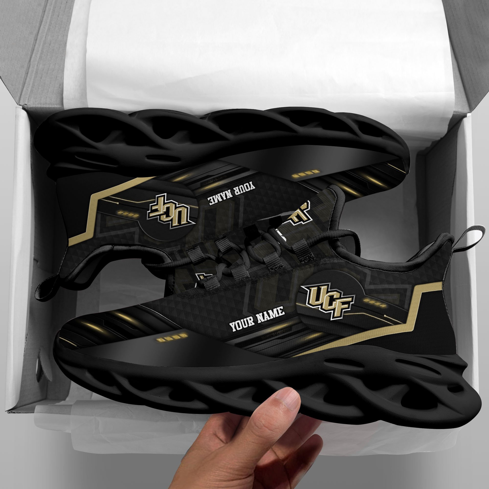 UCF Knights Black Clunky Sneaker Custom Name, Max Soul Shoes, Sport Gifts For Fan