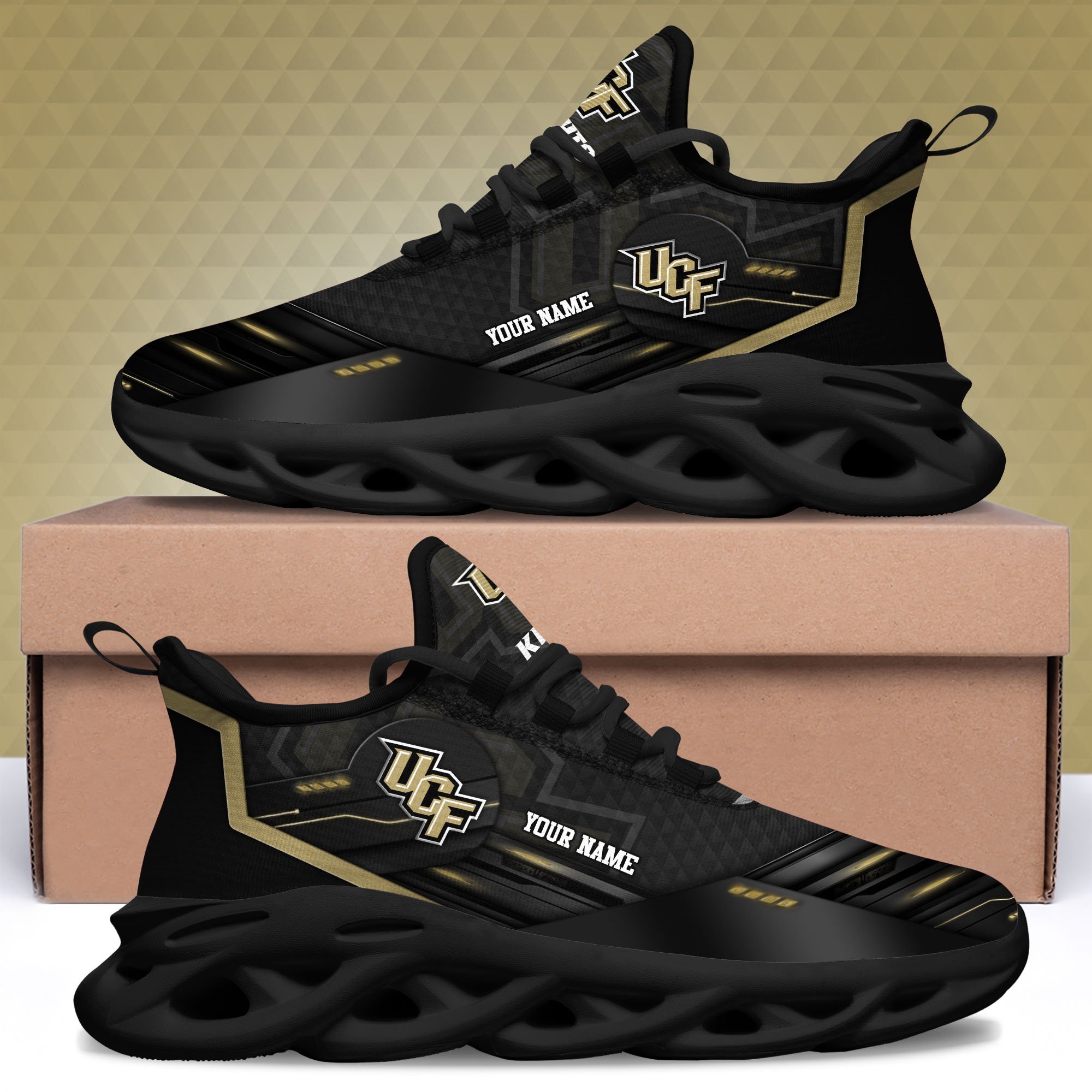 UCF Knights Black Clunky Sneaker Custom Name, Max Soul Shoes, Sport Gifts For Fan