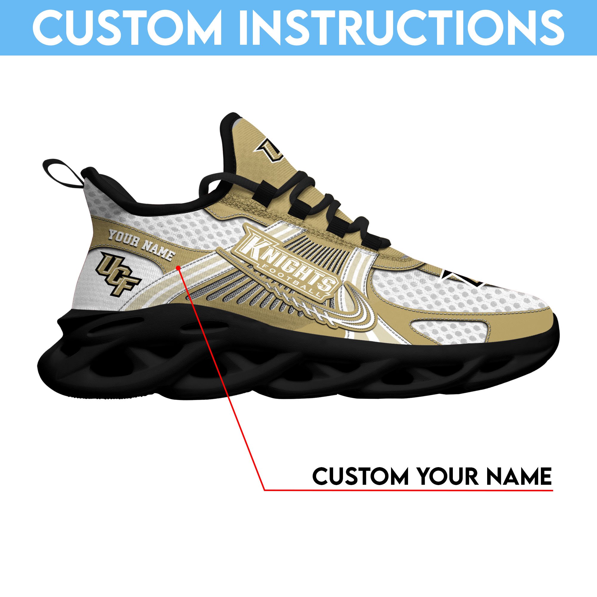 UCF Knights Clunky Sneakers Custom Your Name, Sport Sneakers, Sport Gifts For Fan, Gifts For Him