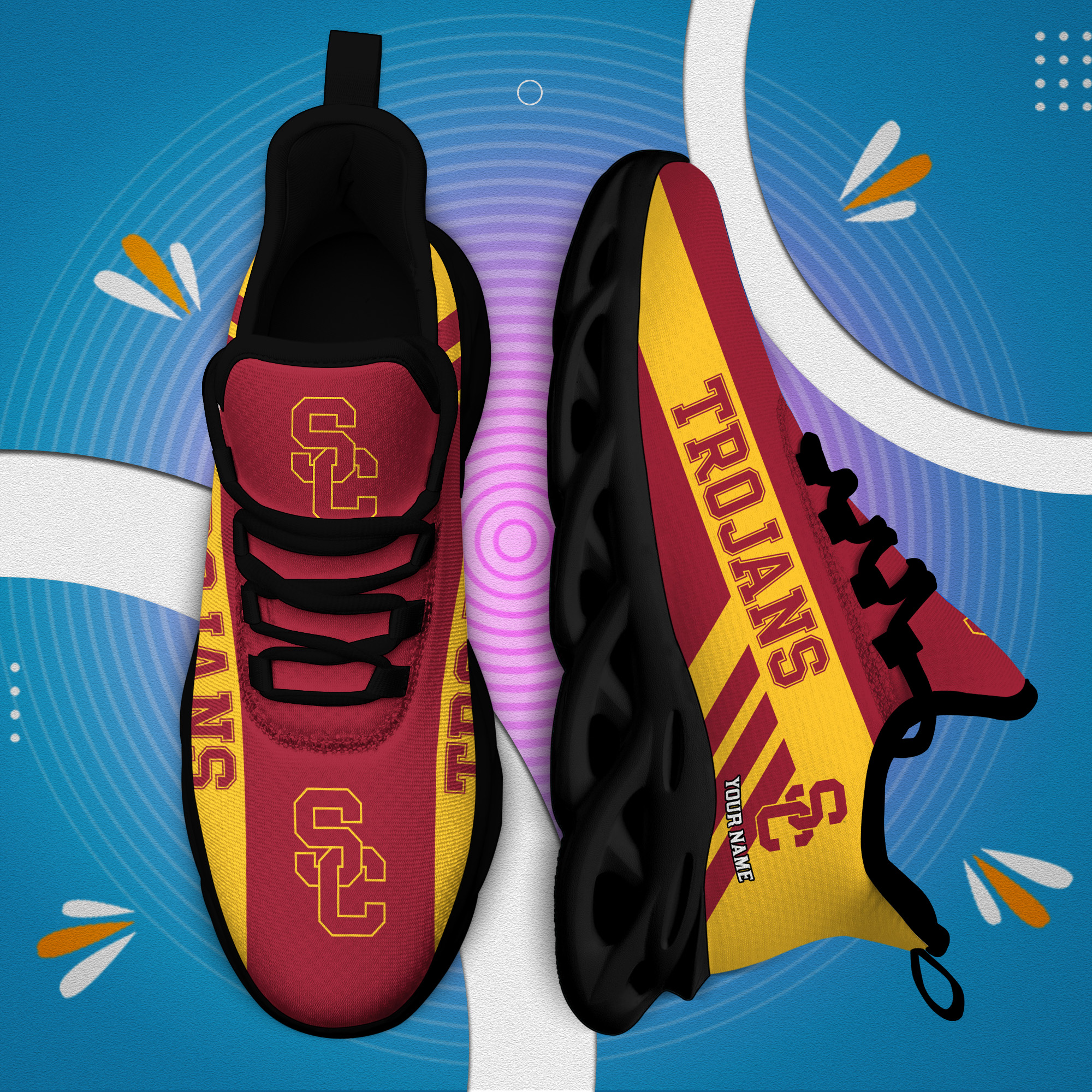 USC Trojans Custom Name PERSONALIZED MAX SOUL SHOES DS004