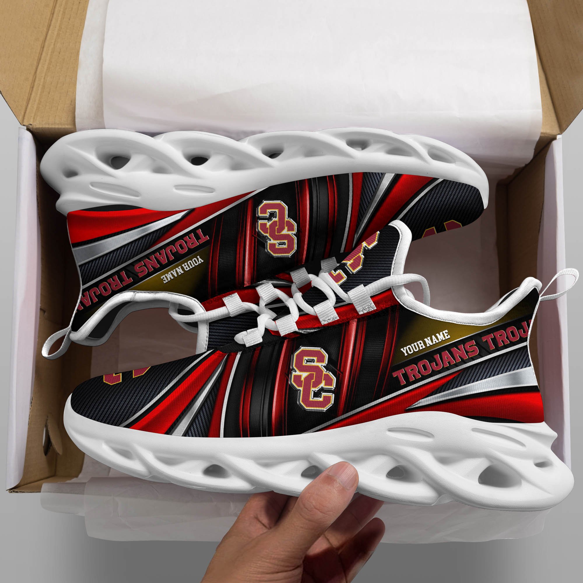 USC Trojans White C Sneakers 2026 Version Personalized Your Name, Sport Team Sneakers, Sport Gifts PH892